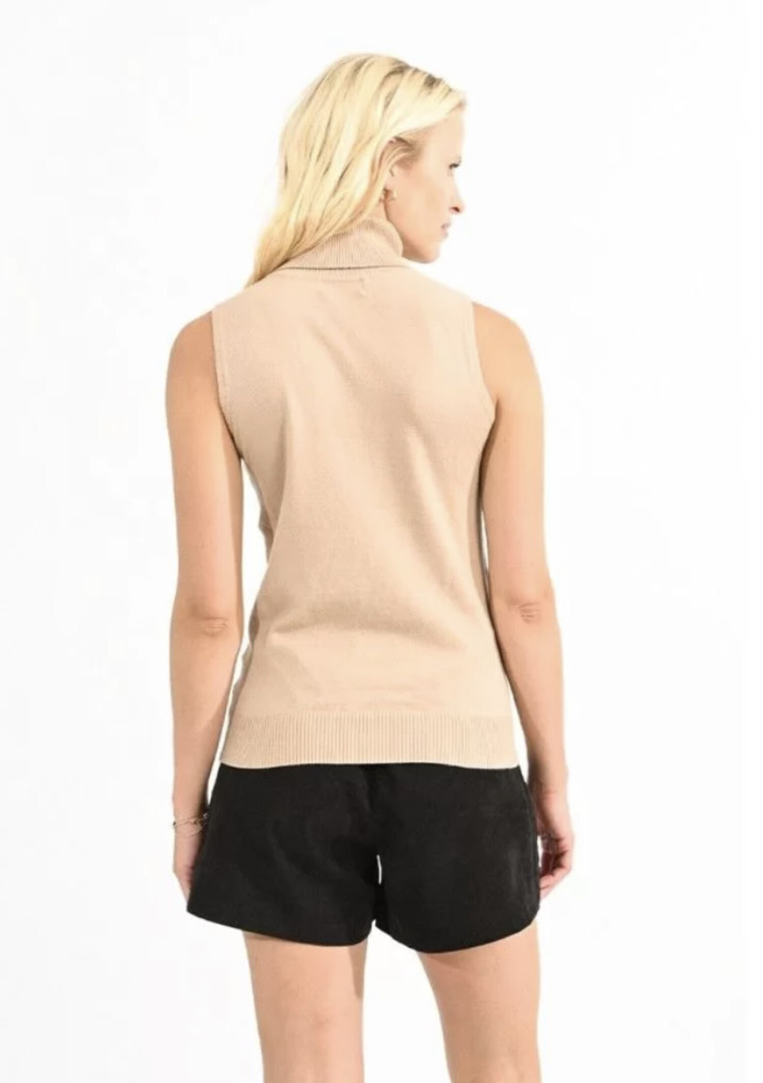 Beige Sleeveless Turtleneck Sweater