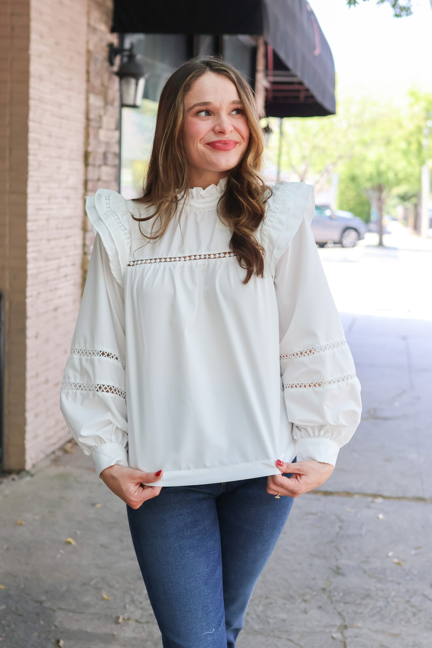 Hollie Lace Trim Blouse - Tulips in Little Rock