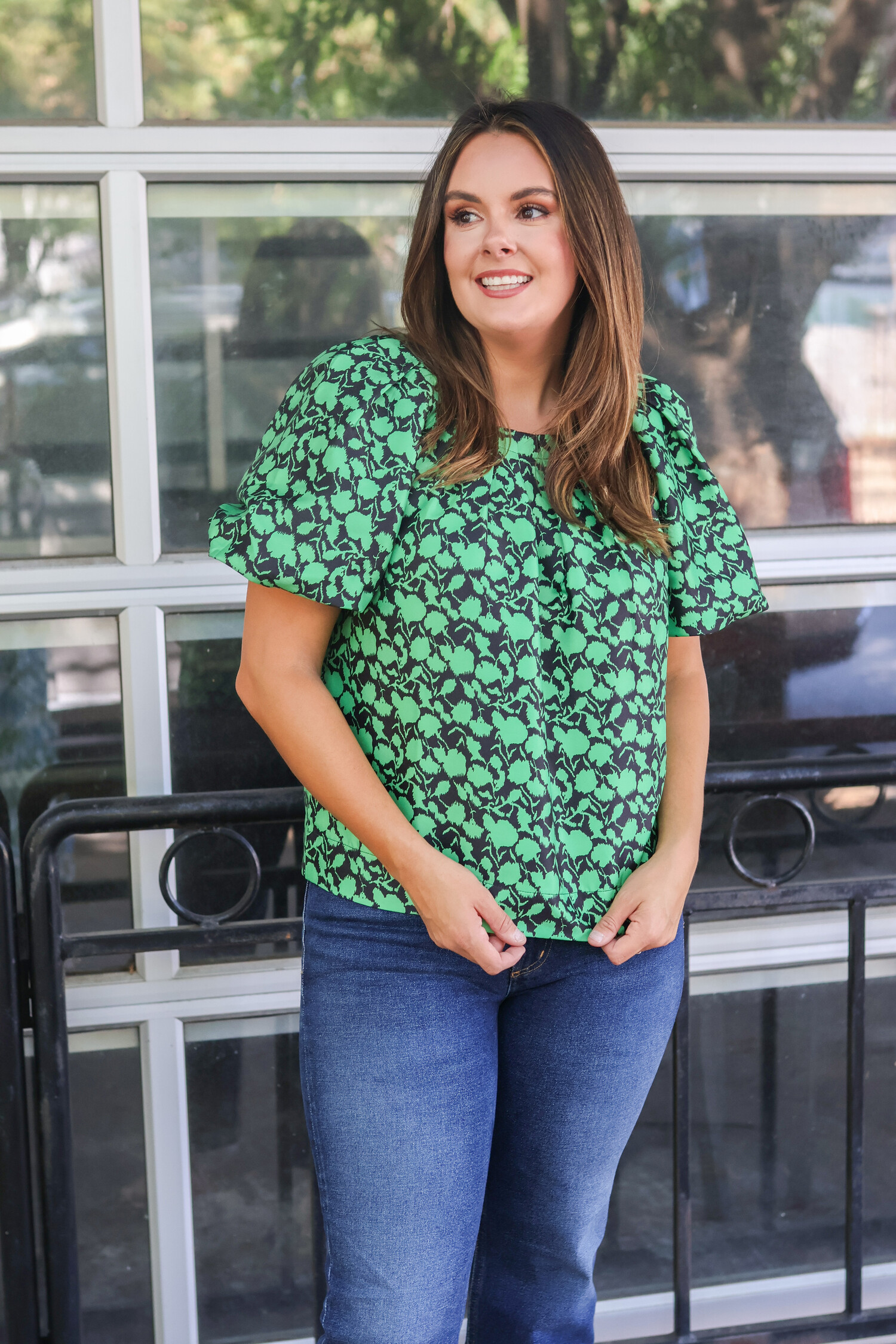 Veronica Puff Sleeve Top Tulips in Little Rock