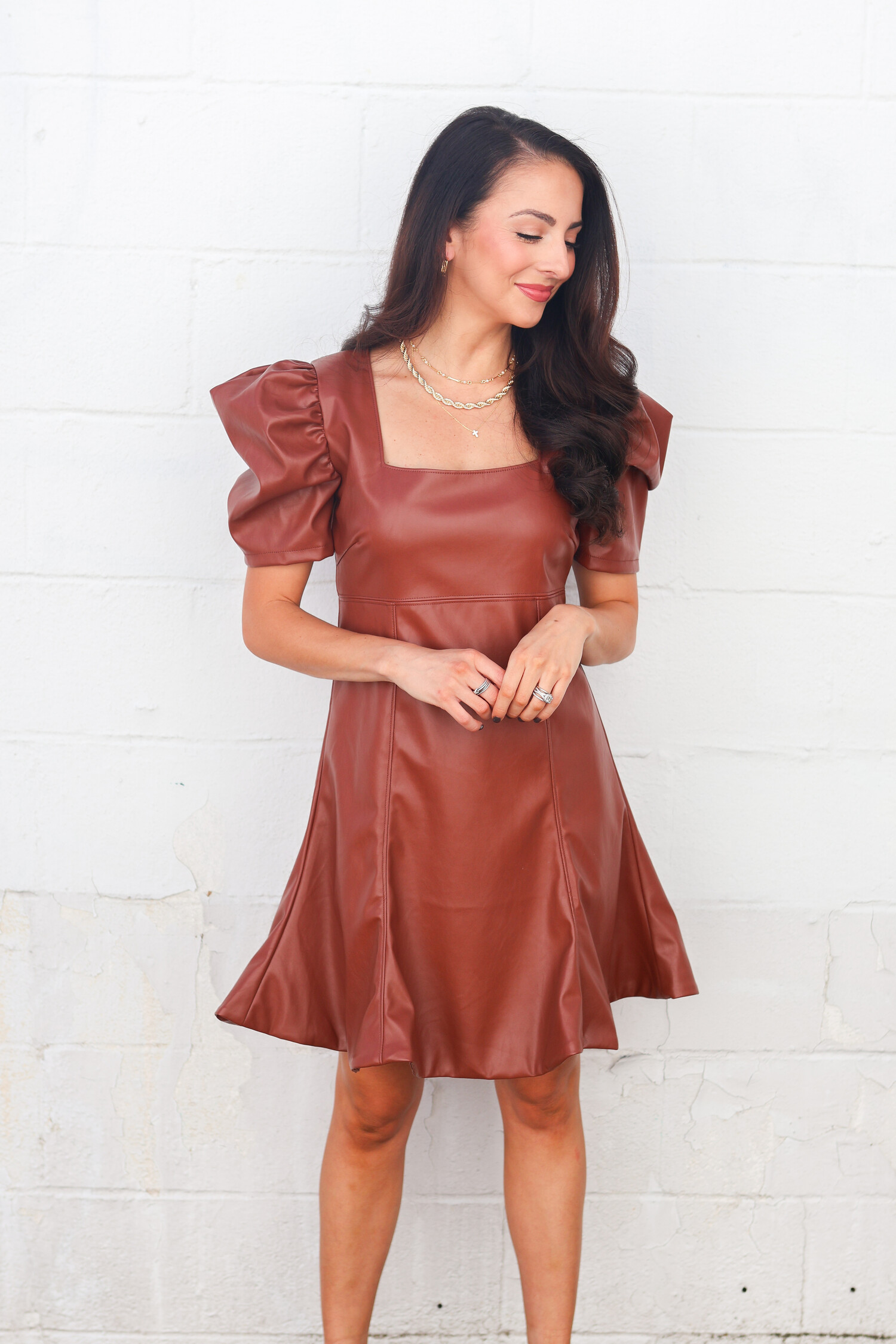 Maurie Faux Leather Dress - Tulips in Little Rock