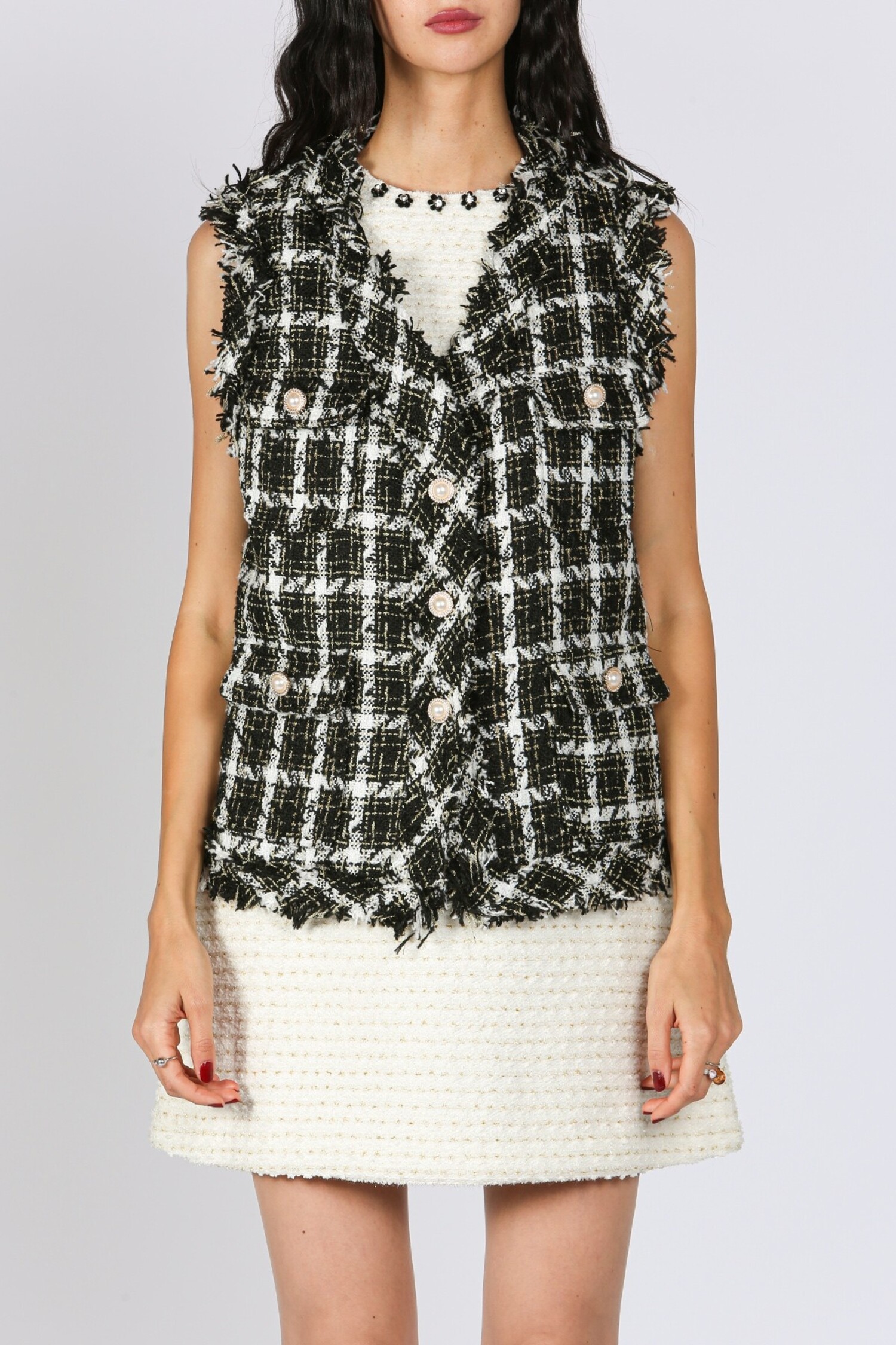 Celine Houndstooth Vest - Tulips in Little Rock