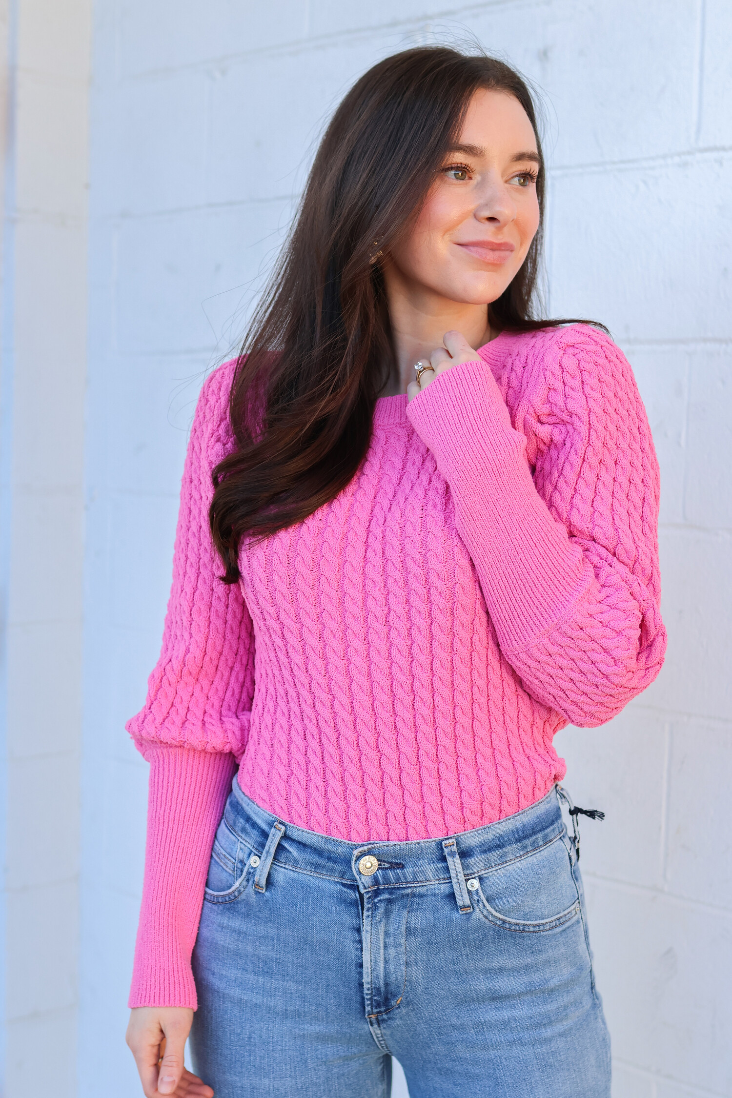 Pink Short Puff Sleeve Pullover Sweater – Southernly Charm