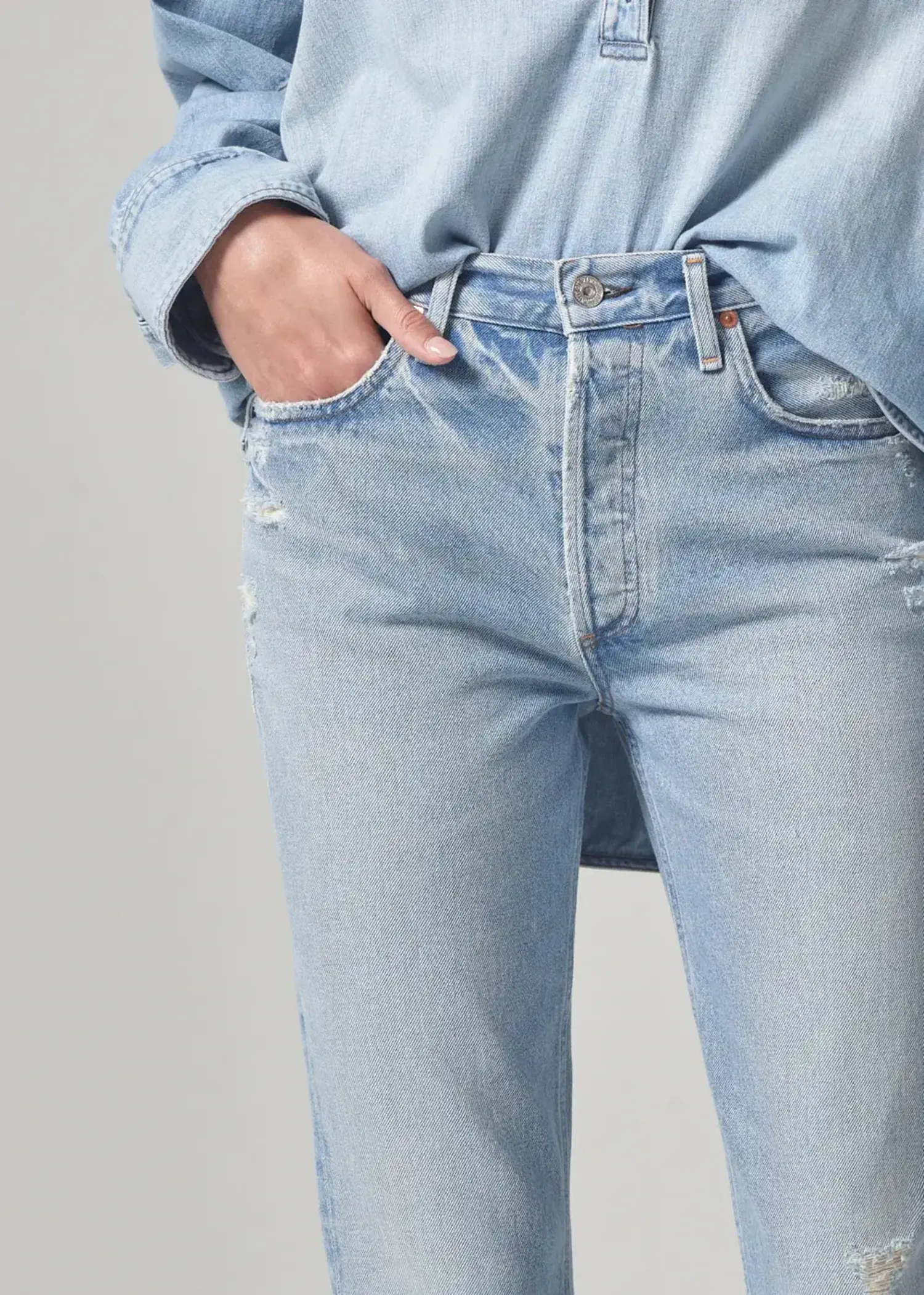 High Rise Straight Leg Jeans in Light Blue