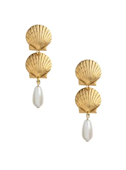 Anisah Gold Shell Drop Earrings | Mignonne Gavigan