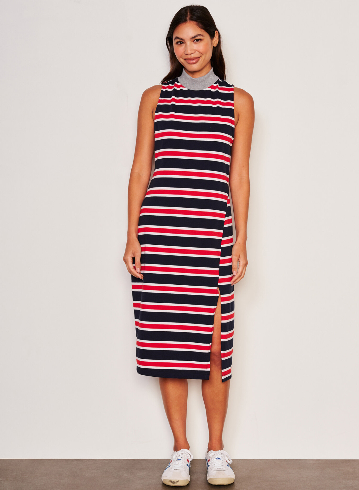 Stripe Mock Neck Dress Tulips in Little Rock