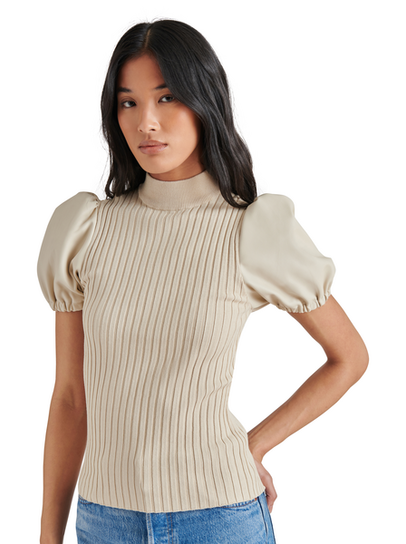Peggy Faux Leather Sleeve Knit Top Peggy Faux Leather Sleeve Knit Top