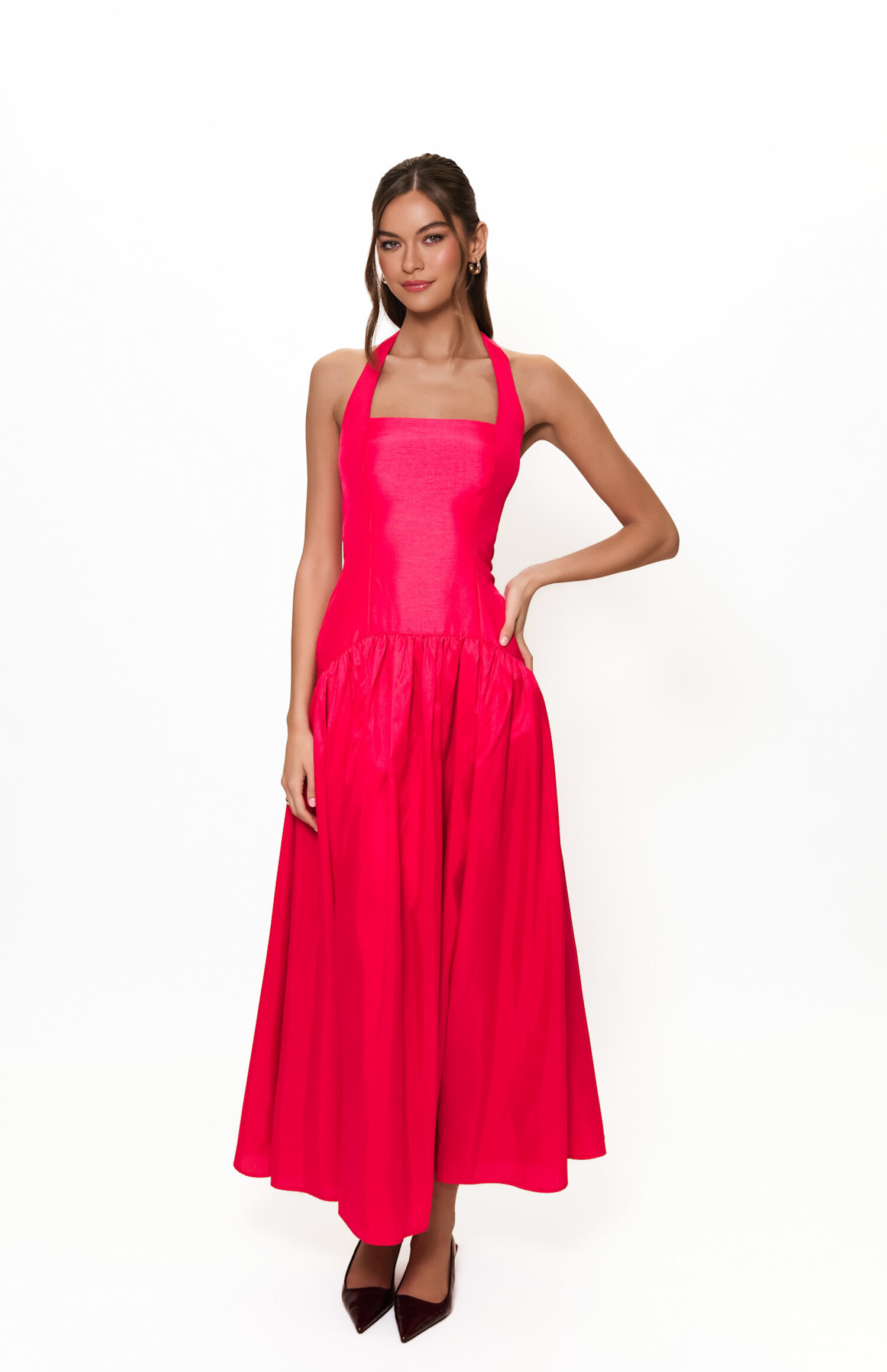 green emerald velvet dress Women's Chandler Pleated Halter Neck Mesh Sheer Maxi Dress XS/S/M/L/XL  Blue/Beige – Happy Clothing