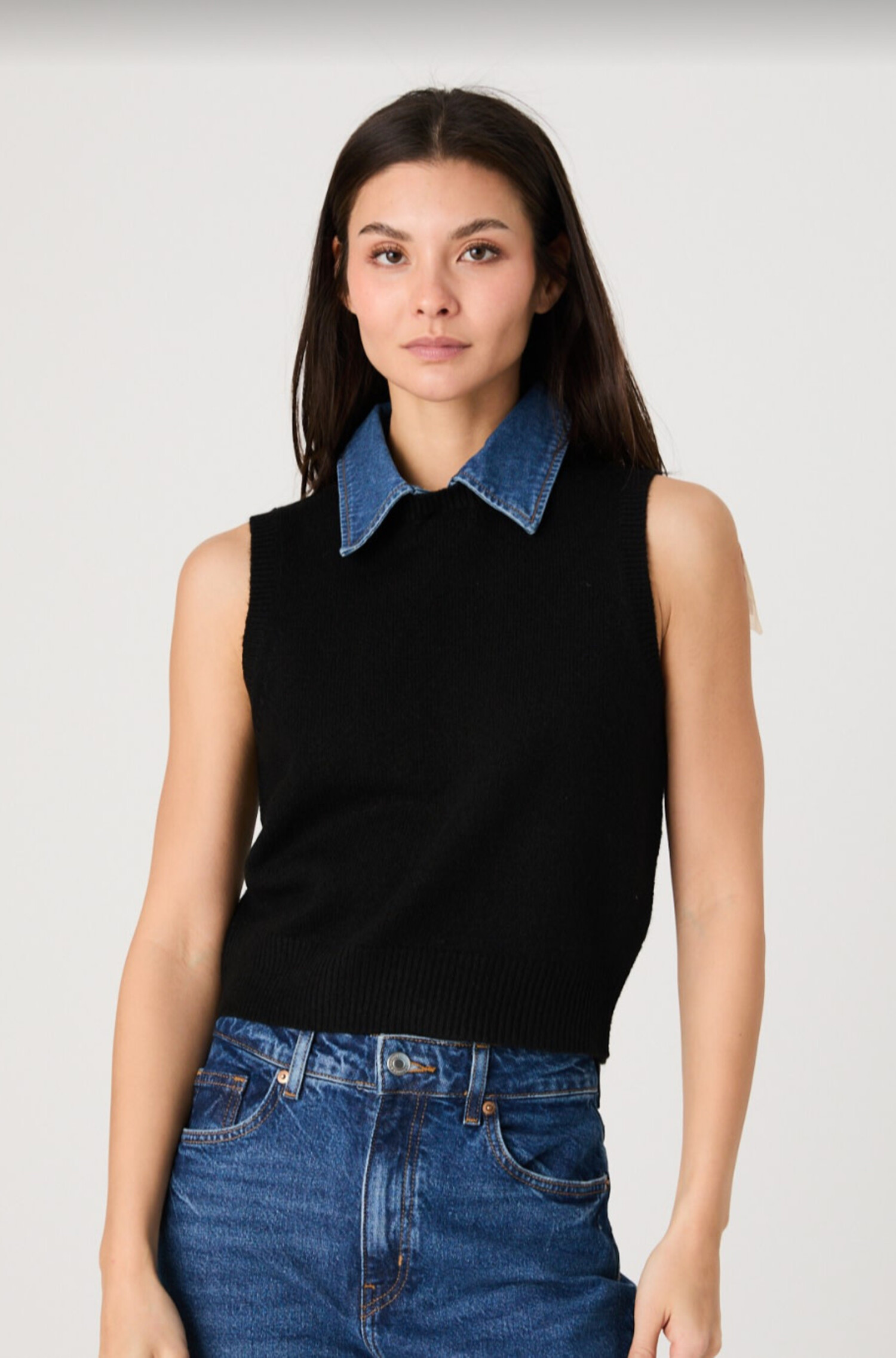 Polo Shirt Sweater Vest With Blouse GOUB Sweater Vest Short-Sleeve