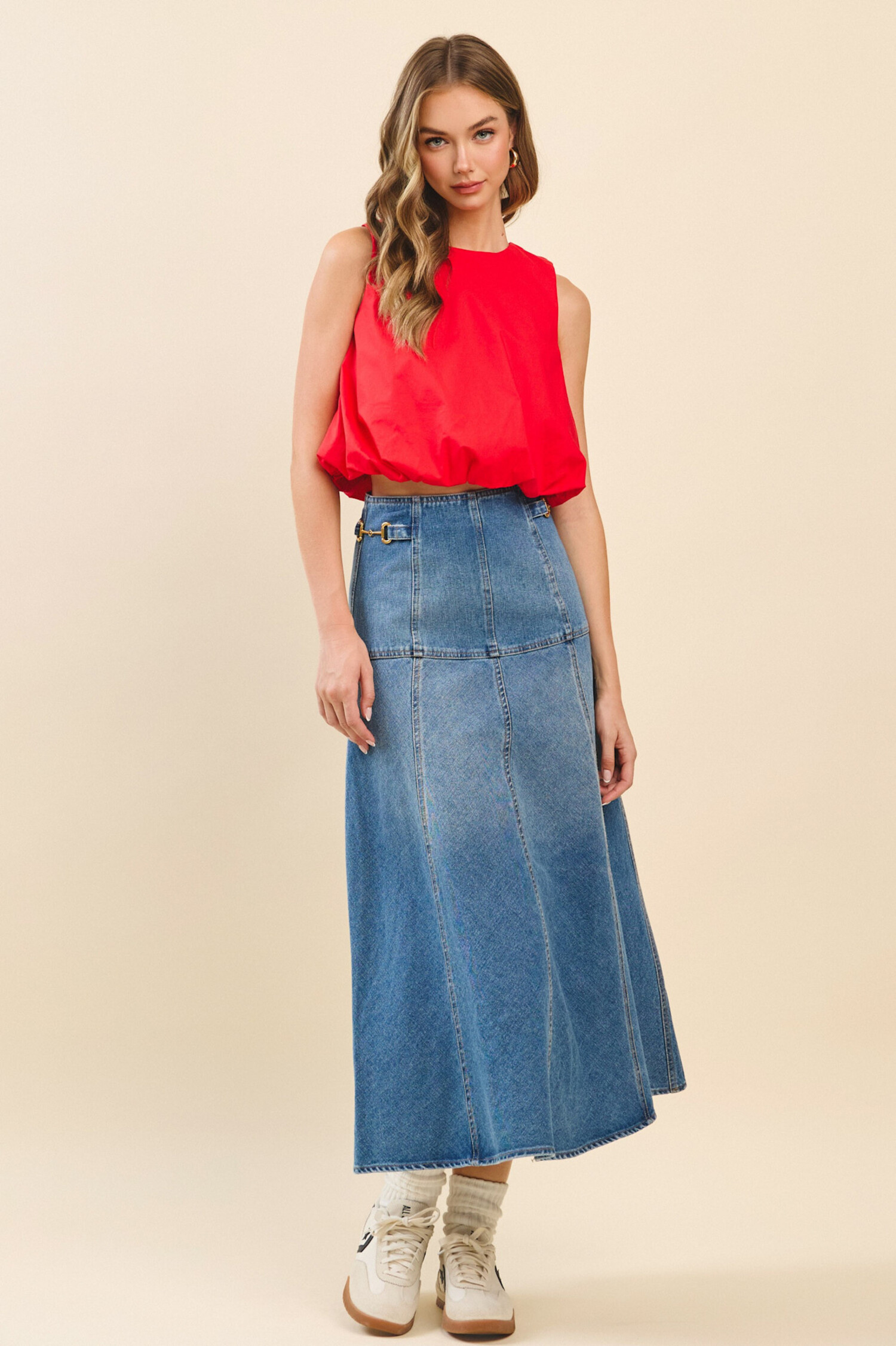 スカート DENIM MIDI SKIRT AREA logo-charm Denim Midi Skirt | Blue | FARFETCH