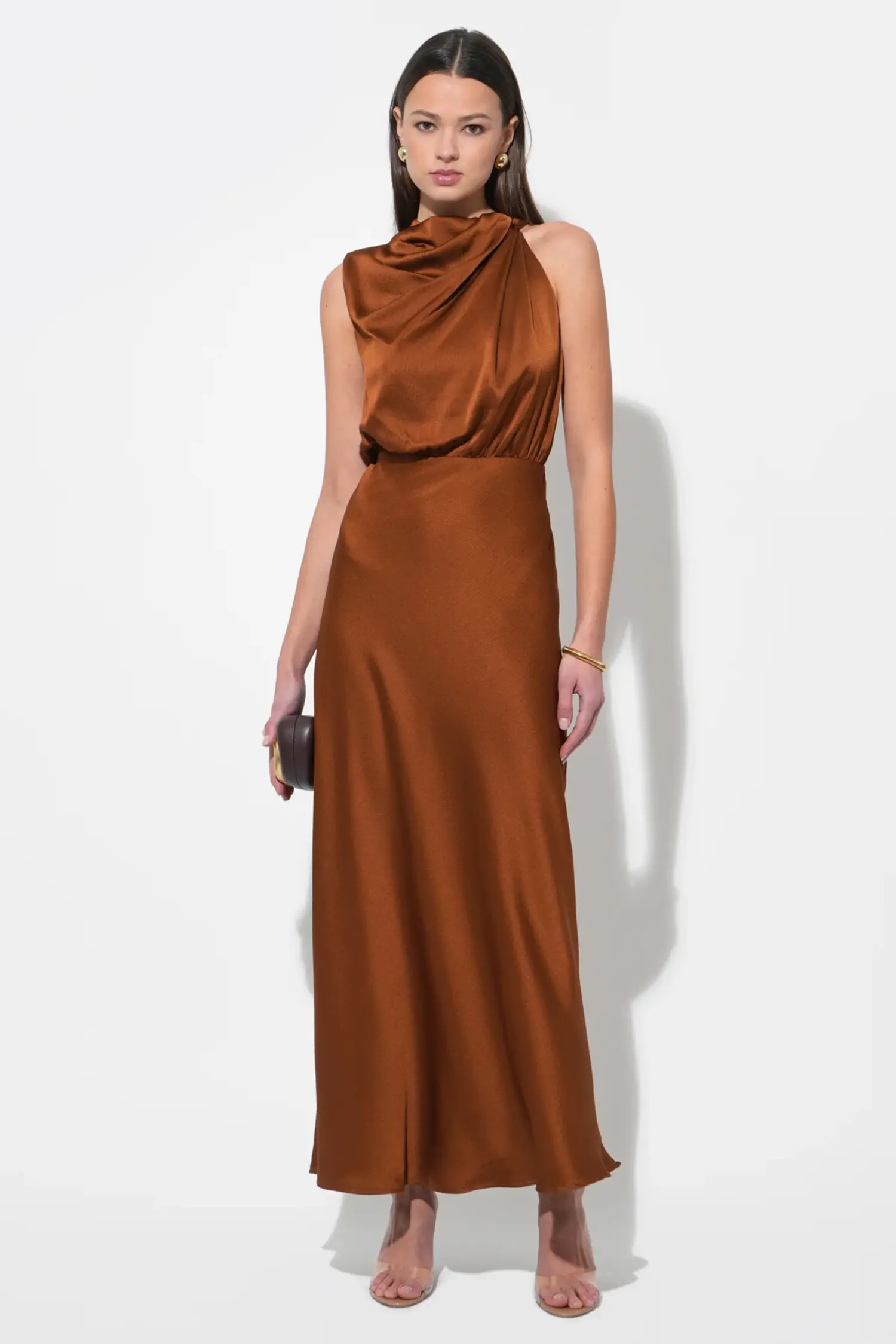 JS Collections Women's Katherine Cowl Neck Gown – Elegant Leaf Lace Caplet & Column Skirt With Back Slit – Perfect For Evening Events - View #5