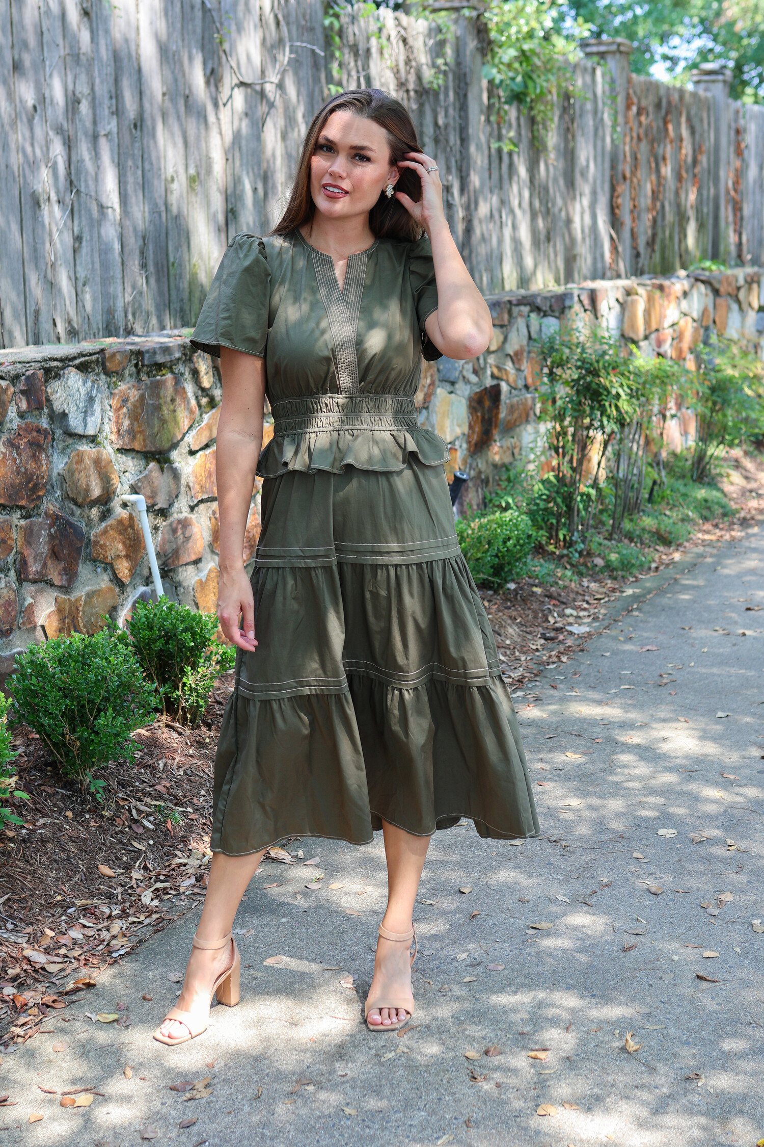 thml dress THML Block Print Puff Sleeve Dress Orange / Extra Large main image 0