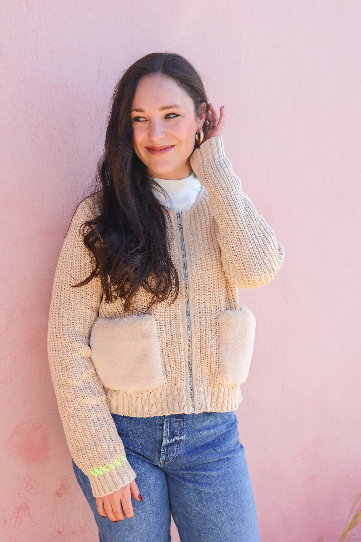 トップス matsufuji LINE KNIT JACKET Pocket Puff Knit Jacket - Tulips in Little Rock