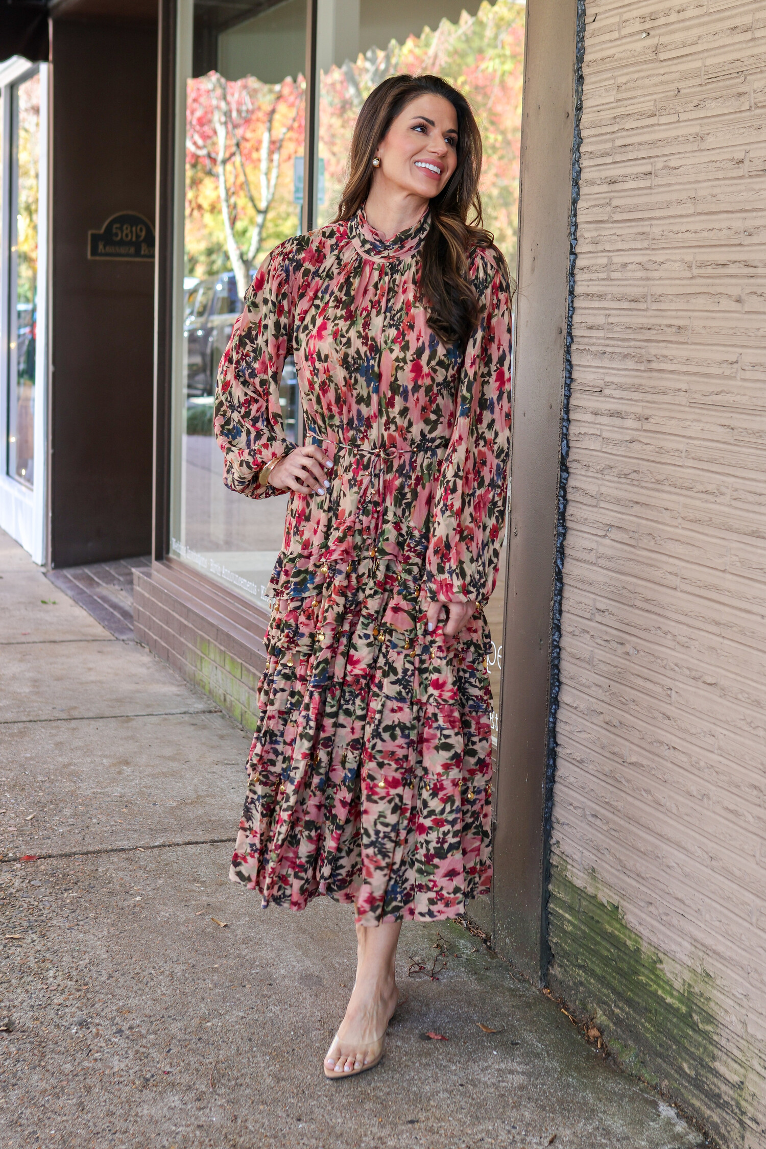 chinese dress ladies Blue Winter Tapestry Long Sleeve Maxi Dress main image 0