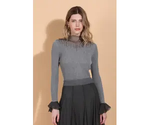 トップス Print Sheer High Neck Sheer Mock Neck Top - Tulips in Little Rock