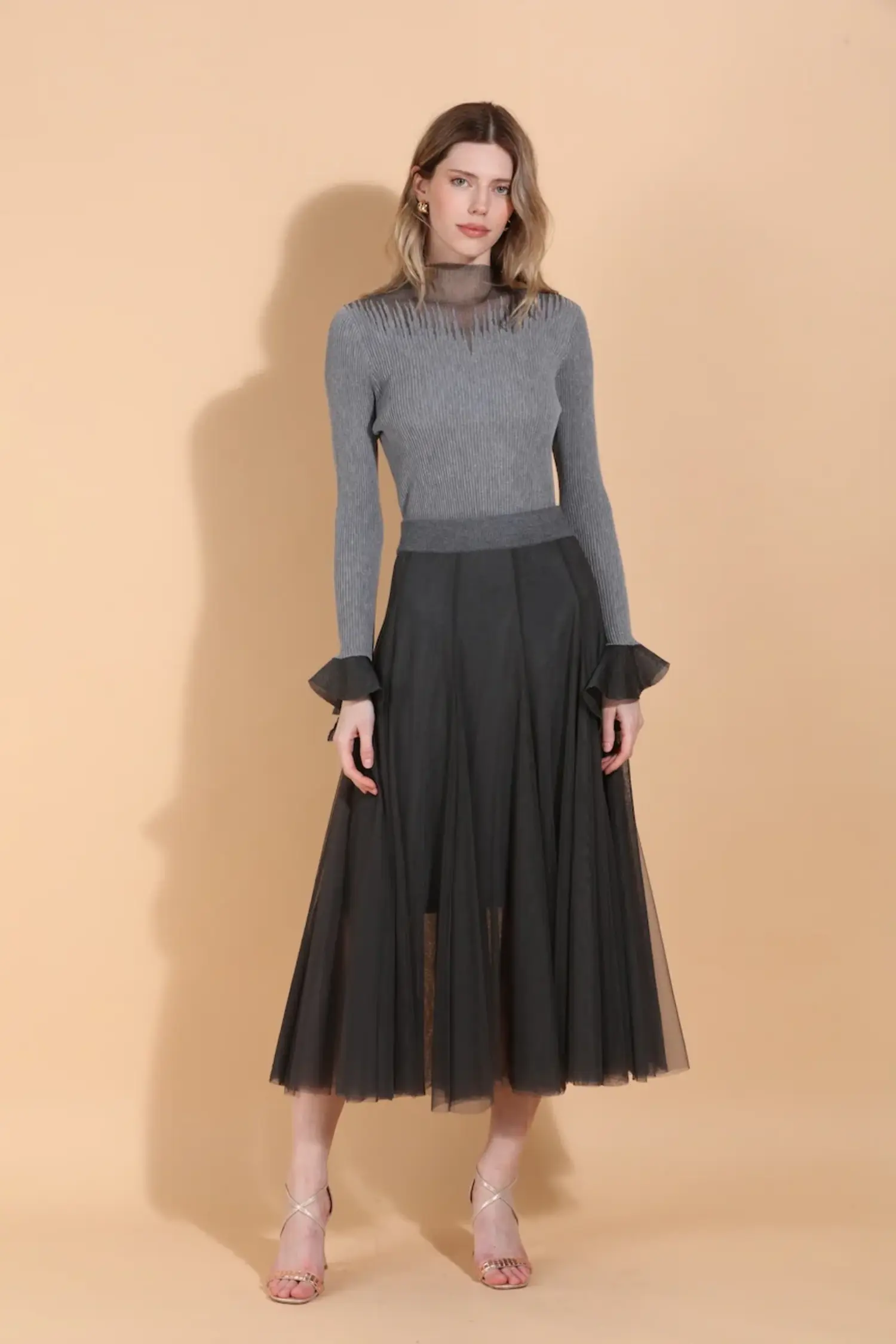 Sheer Mock Neck Top - Tulips in Little Rock