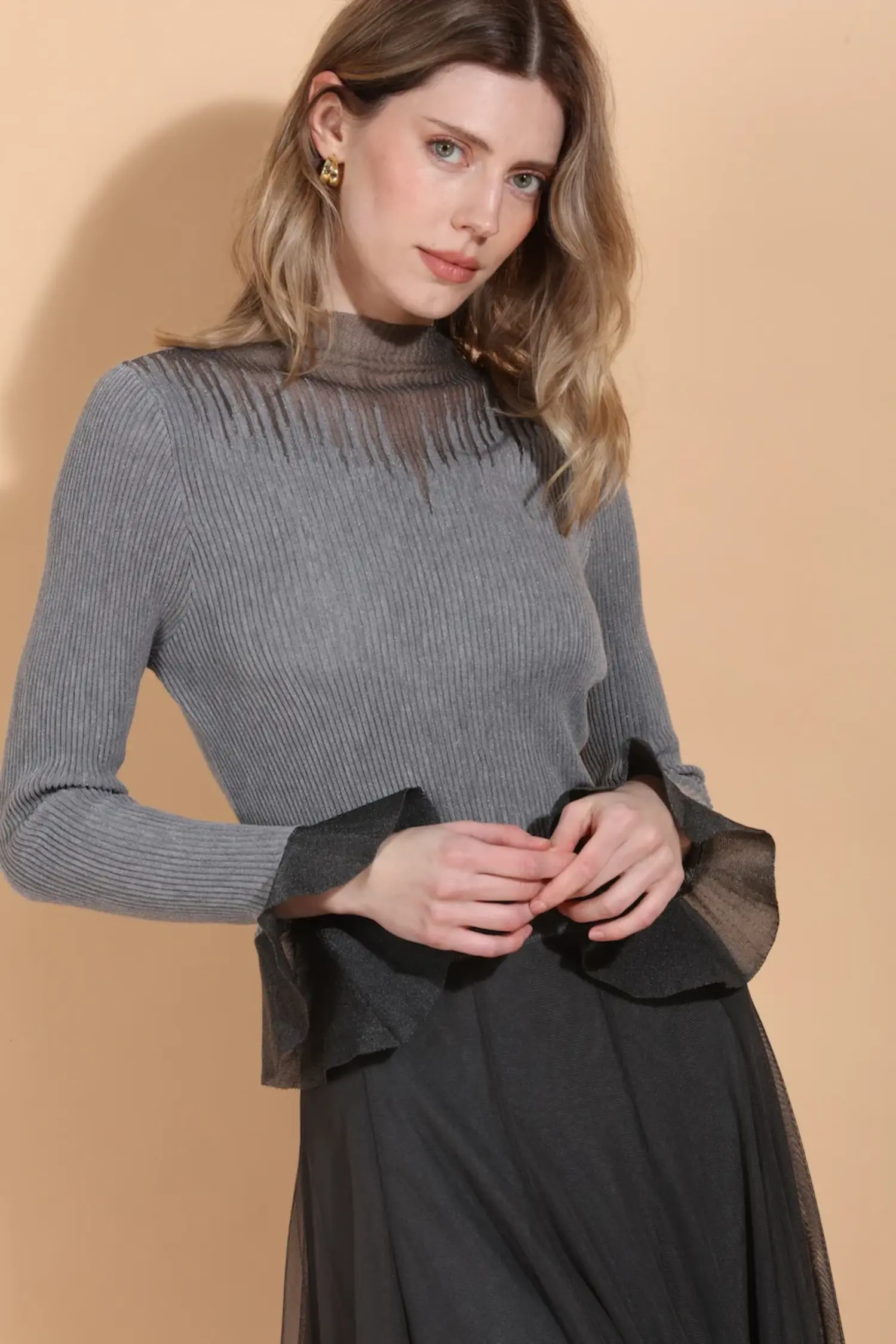 Sheer Mock Neck Top - Tulips in Little Rock