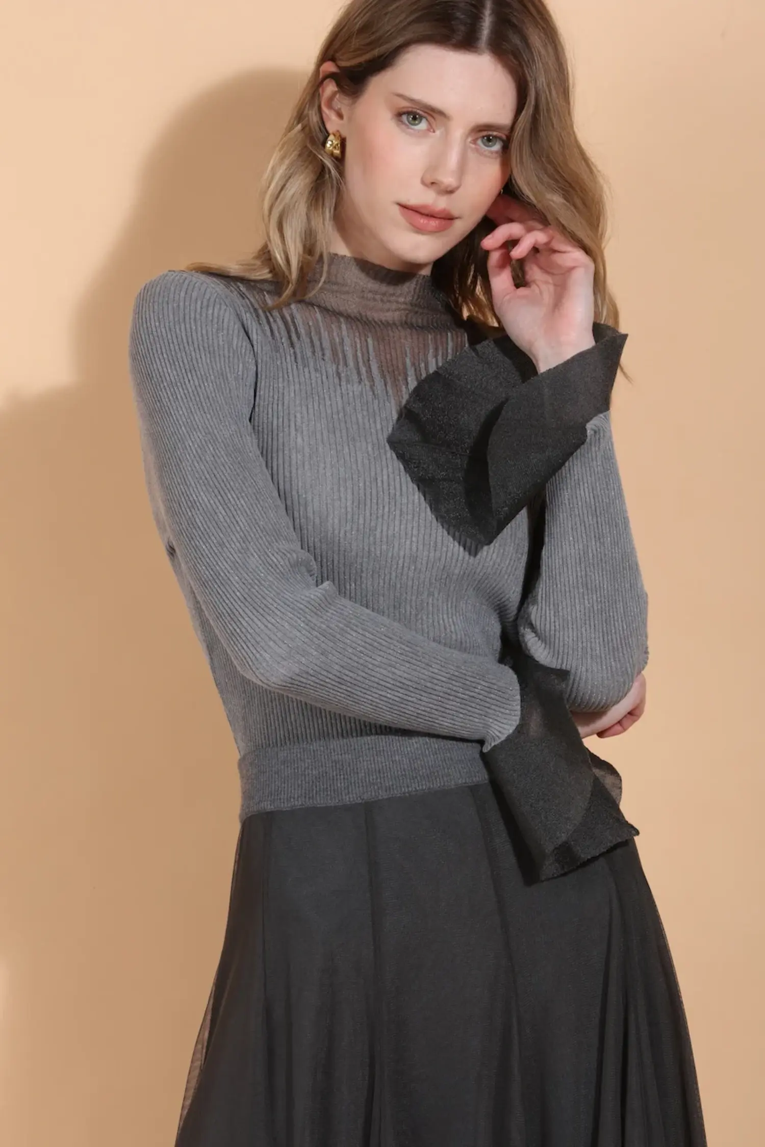 Sheer Mock Neck Top - Tulips in Little Rock
