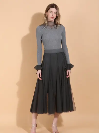 Sheer Mock Neck Top - Tulips in Little Rock