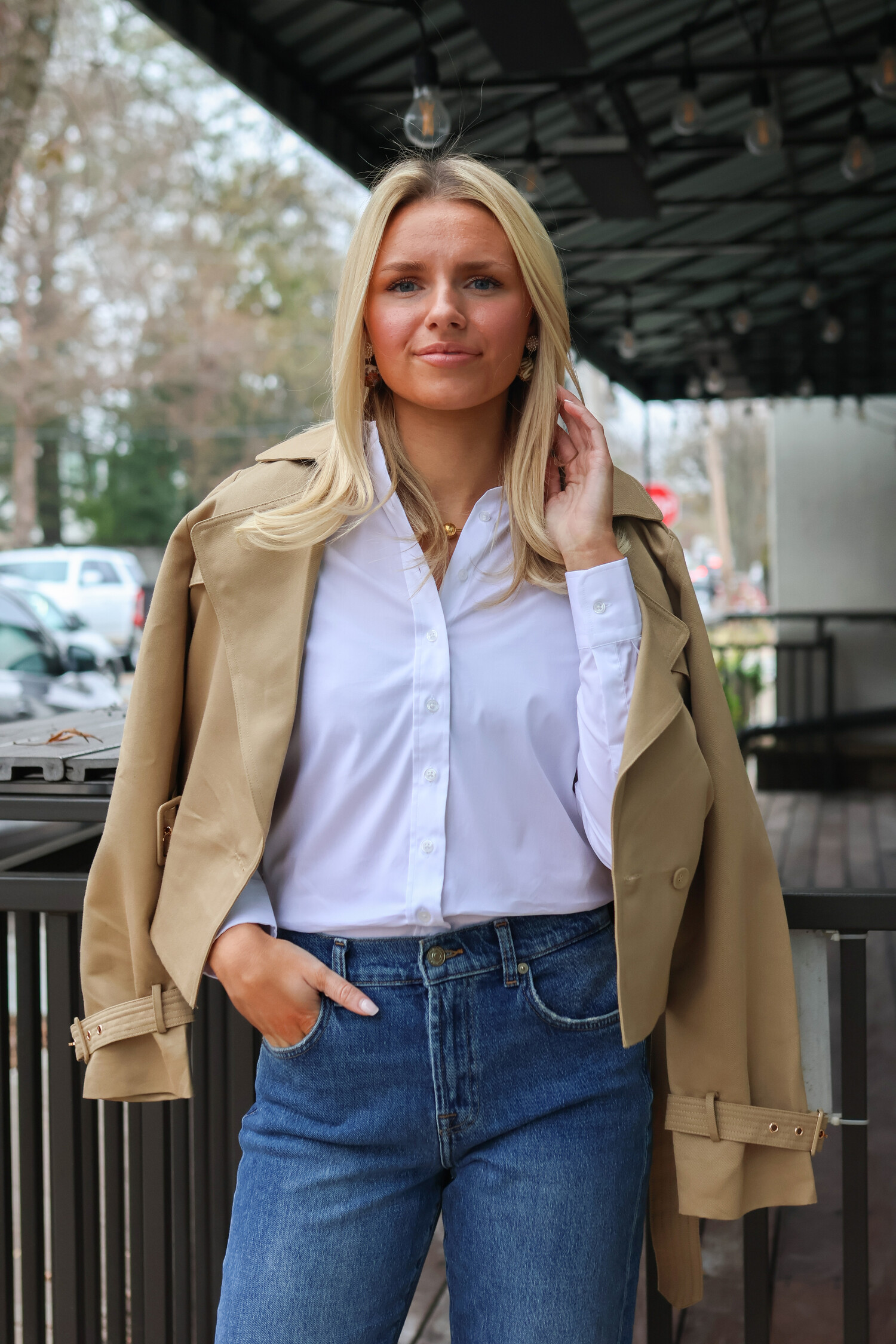 Priscilla Cropped Trench Jacket - Tulips in Little Rock