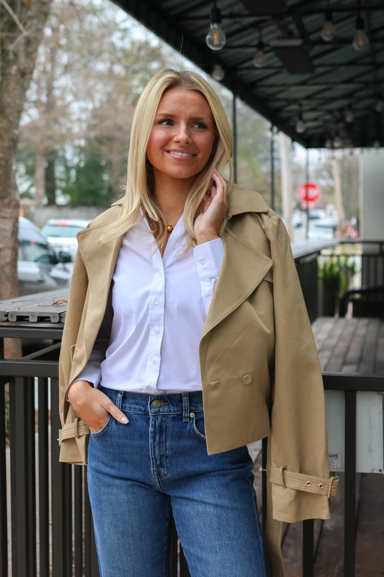 Priscilla Cropped Trench Jacket - Tulips in Little Rock
