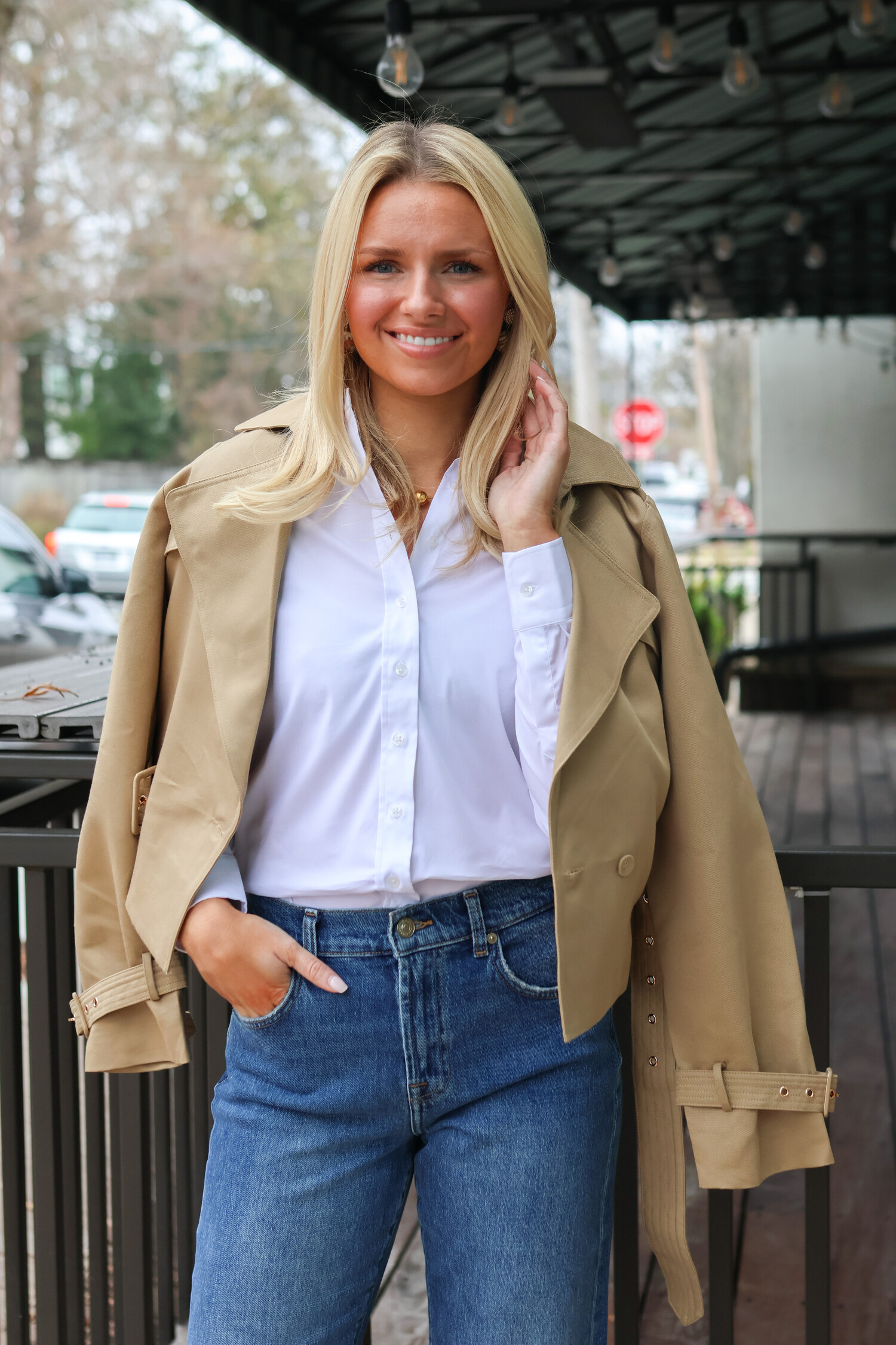 Priscilla Cropped Trench Jacket - Tulips in Little Rock
