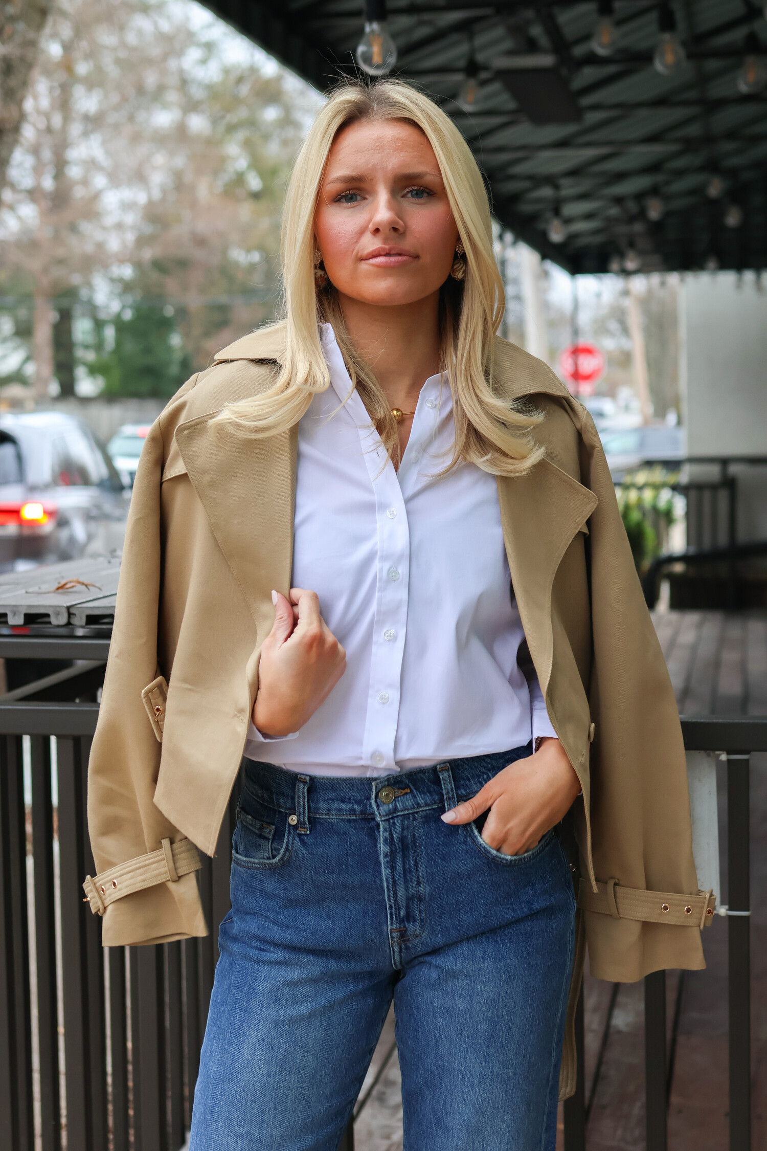 Priscilla Cropped Trench Jacket - Tulips in Little Rock
