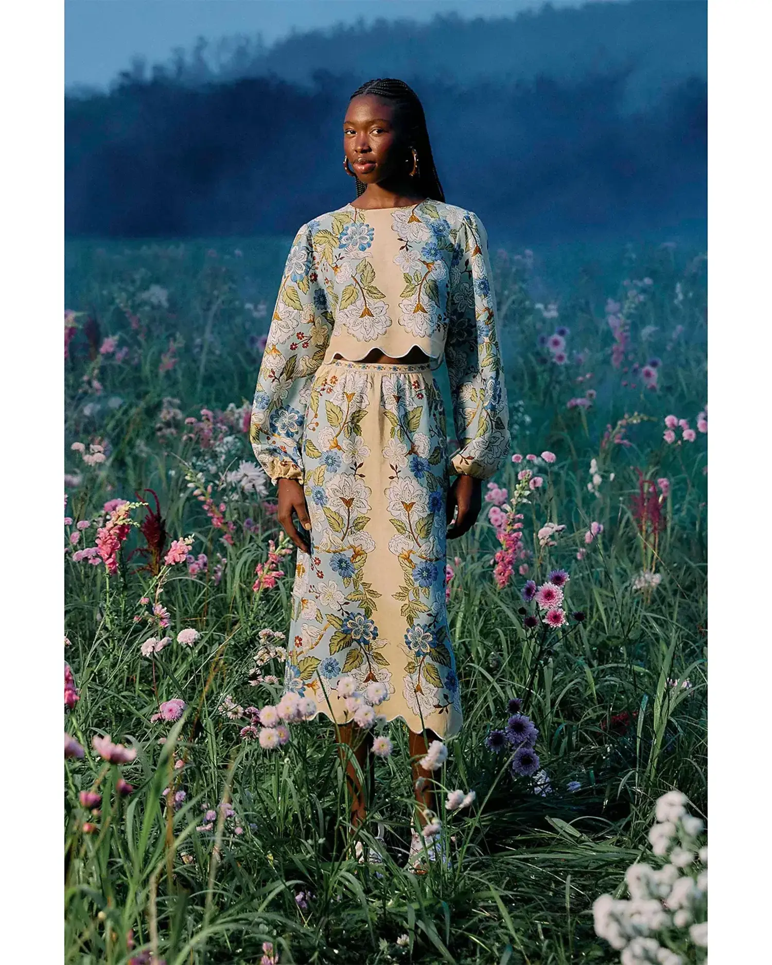 即発新品4y Dress skirt and its printed scarf Garden Scarf Midi Skirt - Tulips in Little Rock