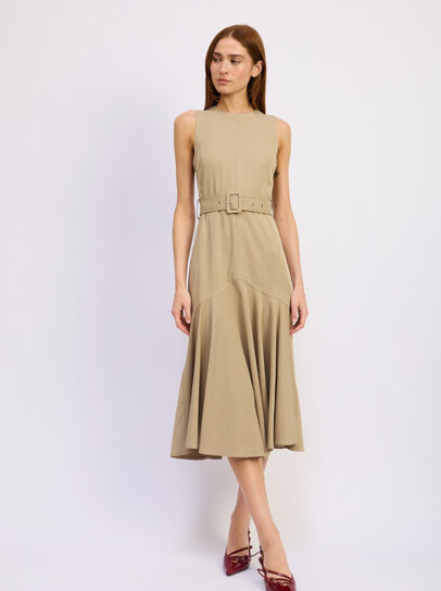 slim fit dress slacks COLLARED MIX MEDIA PLEATED DRESS – JULIA JORDAN main image 0