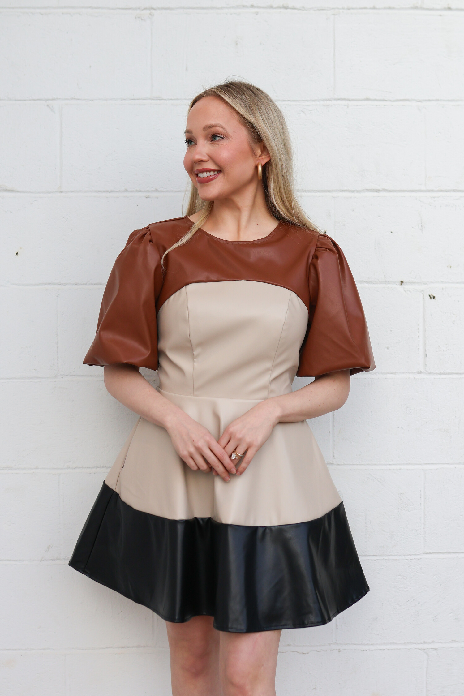 brown color block dress Color Block Knit Sweater Dress