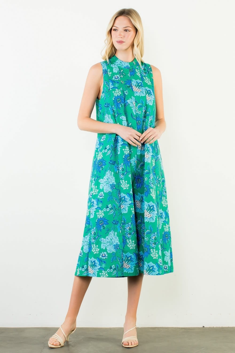 thml green floral dress THML - Short Sleeve Button Down Dress main image 0