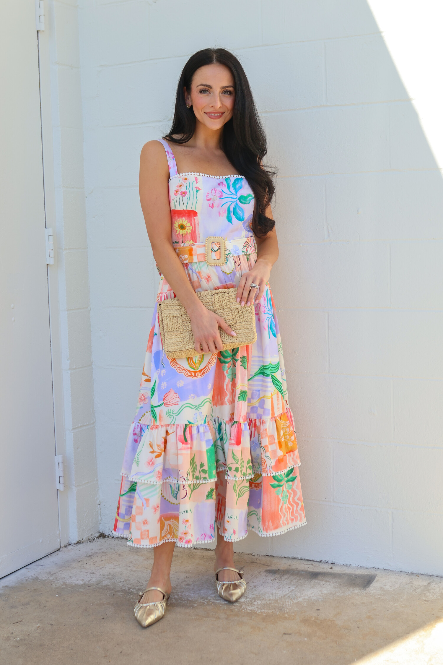 cassandra midi dress Women's Prosperina Cassandra Multi Citrus Print Linen Blend Midi Dress | Size: M