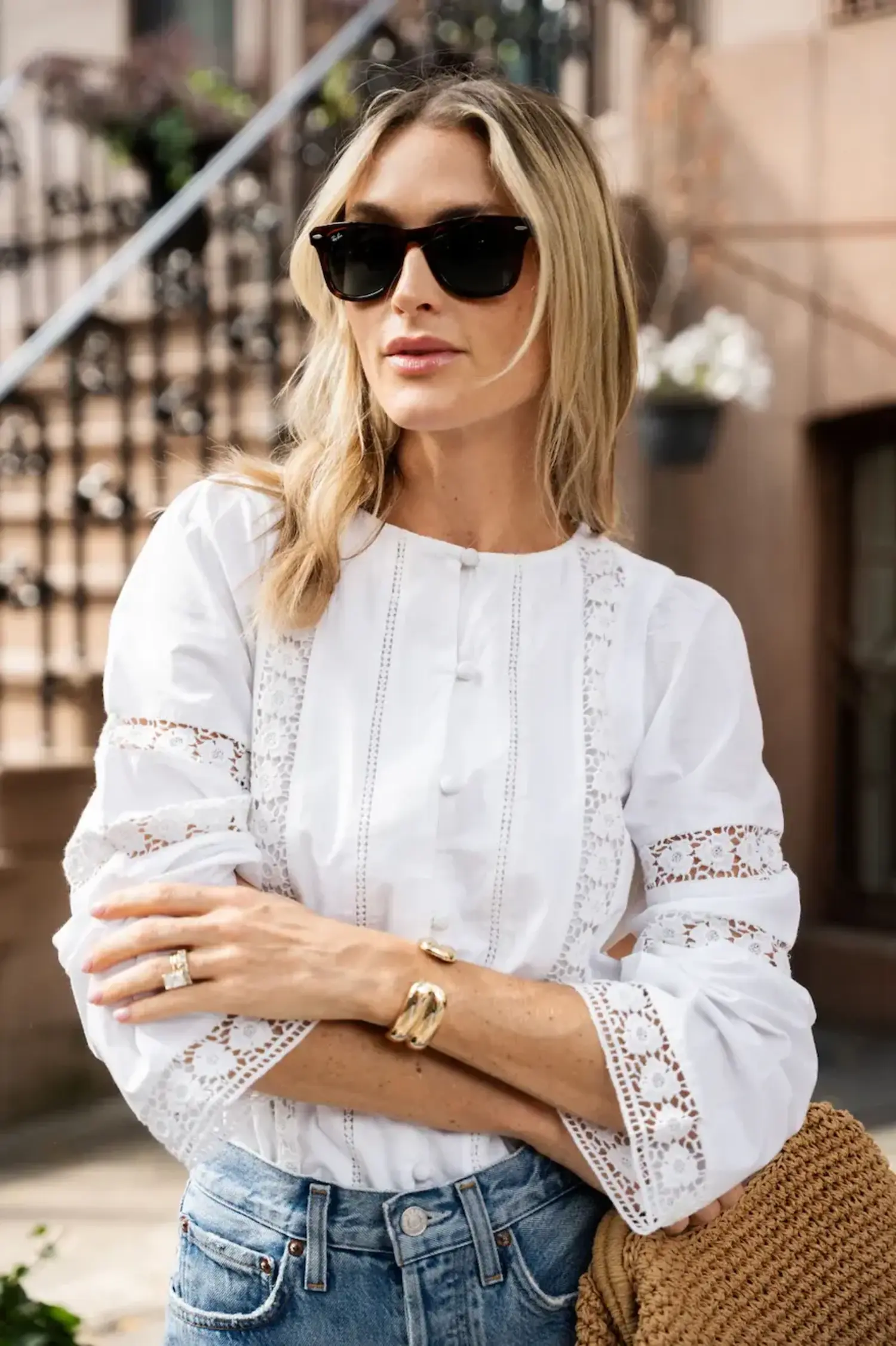 トップス knit layered bijou button blouse Ari Button Front Blouse | Ivory - Georgia Kate
