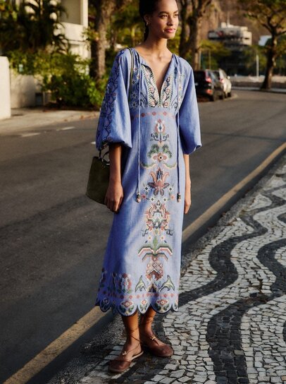 american eagle blue long dress American Eagle Tiered Midi Dress – The 1998 Shop main image 1