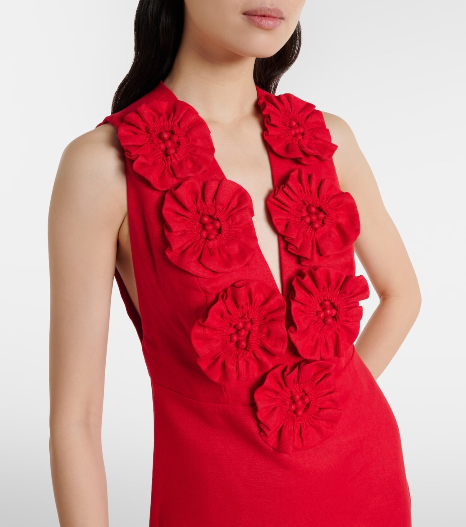 knee length dresses for ladies Farm Rio Red 3D Flower Euroflax Premium Linen Mini Dress, Red / XXS main image 1