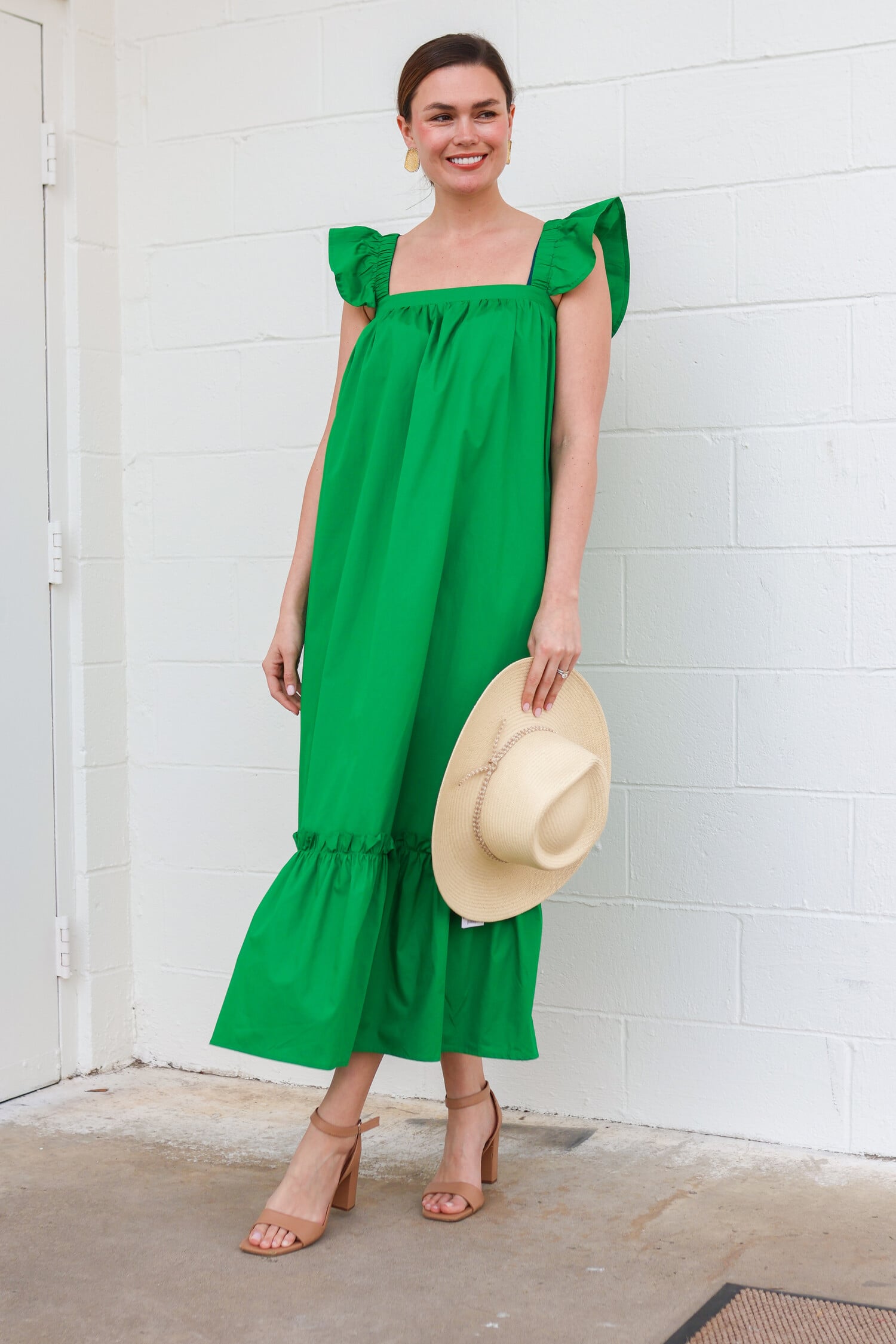 green emerald velvet dress Tabitha Contrast Topstitched Dress M / Hunter Green main image 1