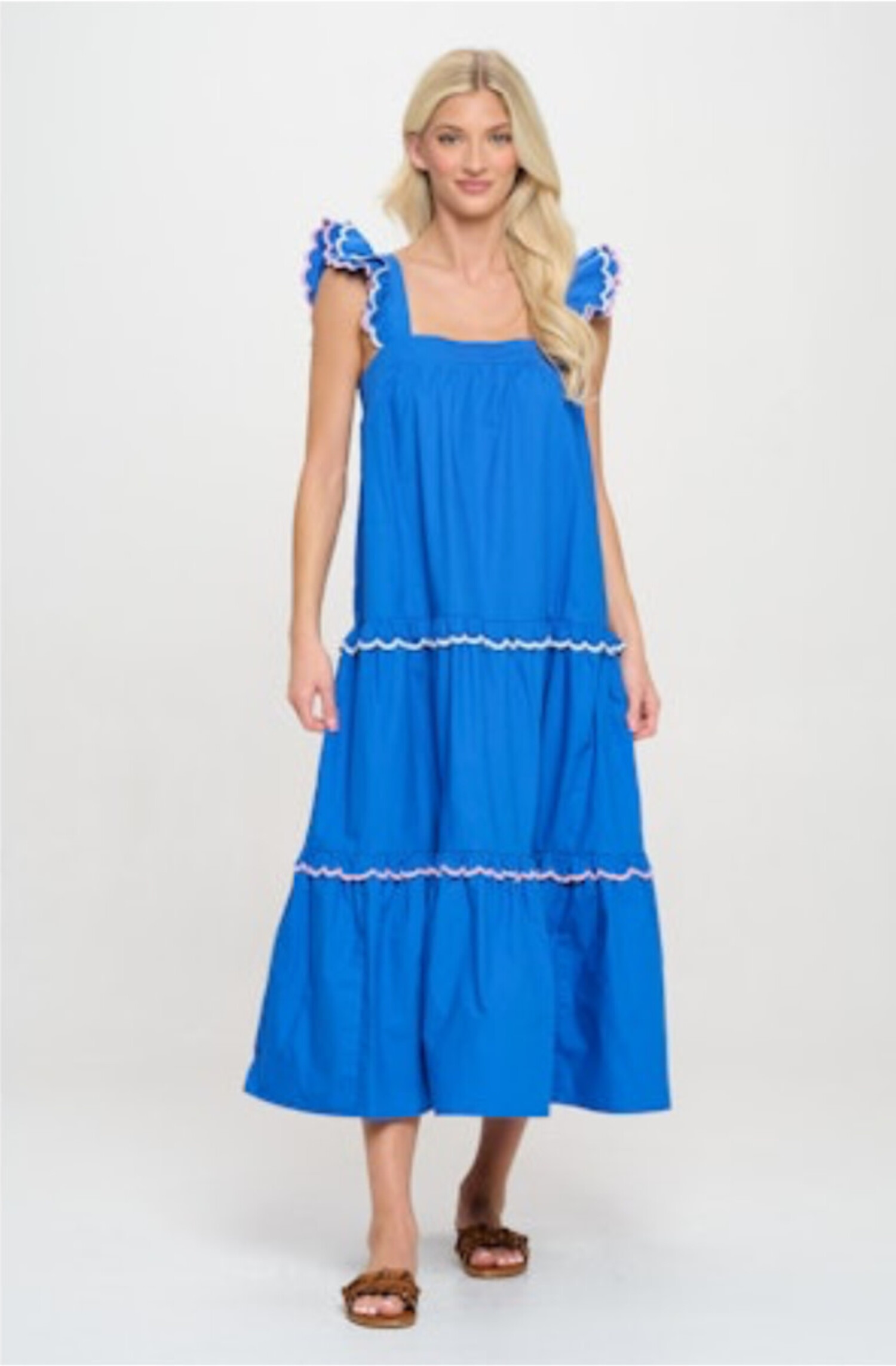 blue cheese slaw dressing Blue Embroidery Scalloped Dress | Purple Door main image 1