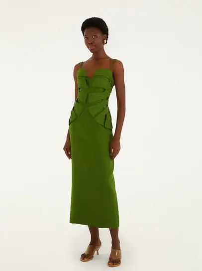 slim fit dress slacks Striped Monstera Leaf Sleeveless Midi Dress by Farm Rio  Mimi Seabrook