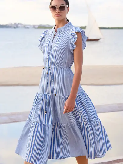 slim fit dress slacks Puff Sleeve Maxi- Tangier Blue main image 0