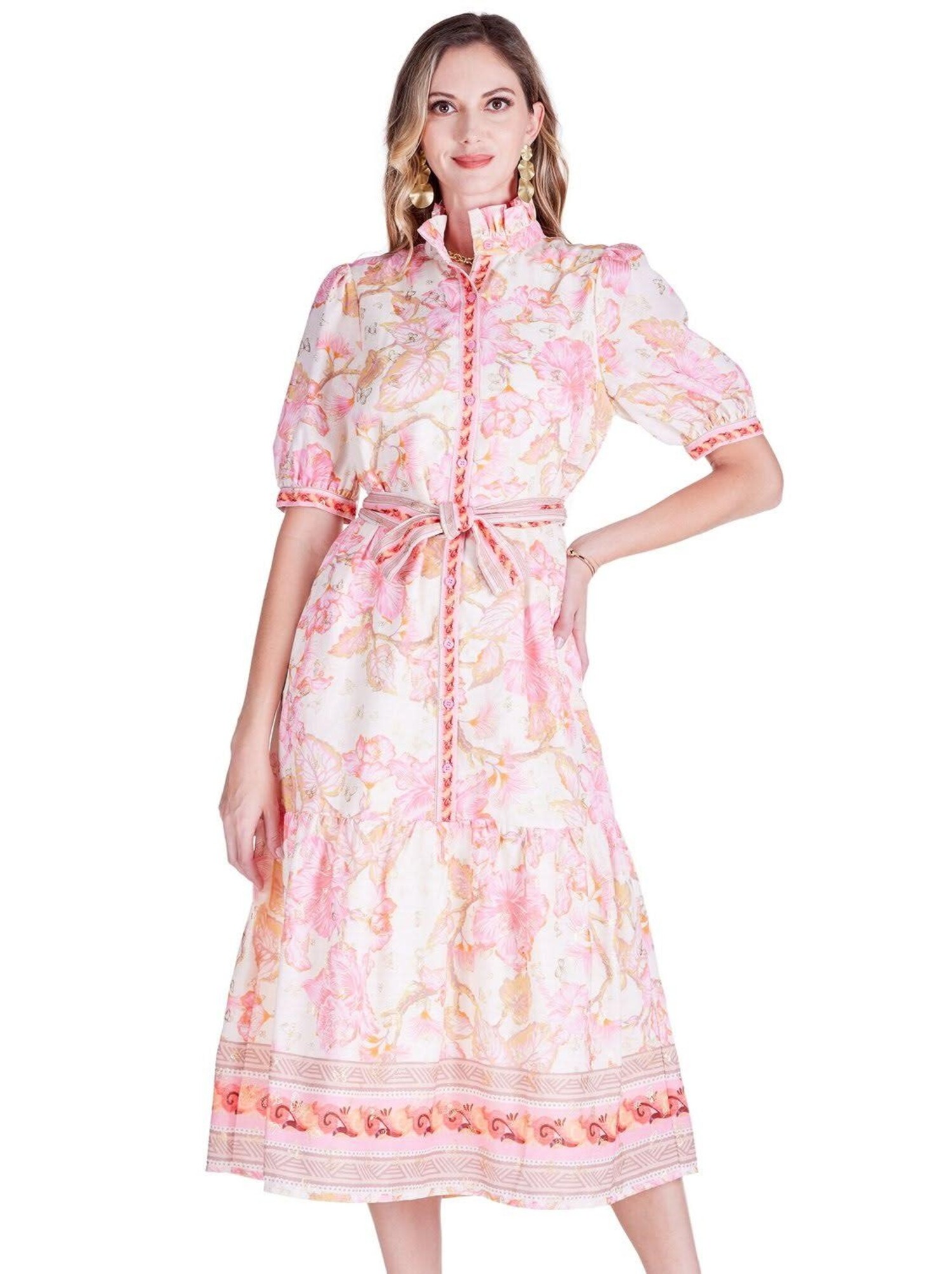 blue floral puff sleeve midi dress Aminah Puff Sleeve Dress