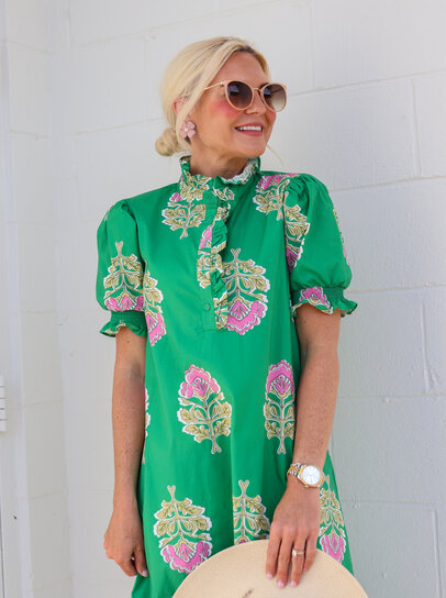 green emerald velvet dress Women's Blue Water Color Dress- Women's Blue Floral Dress- TCEC Dress –  Juliana's Boutique main image 1