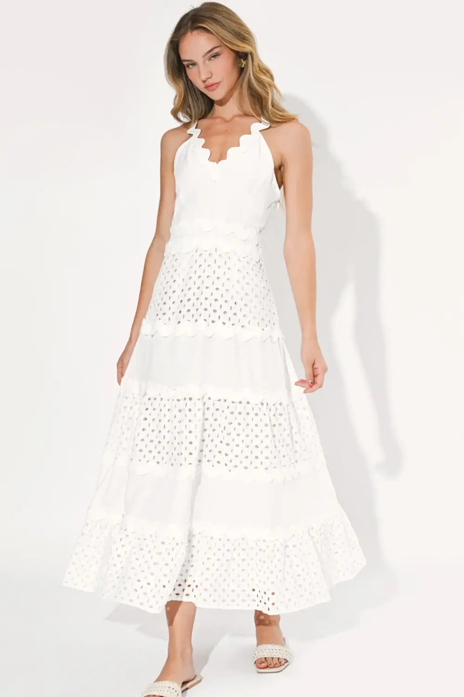 knee length dresses for ladies Emma Button Up Lace Tiered Maxi Dress