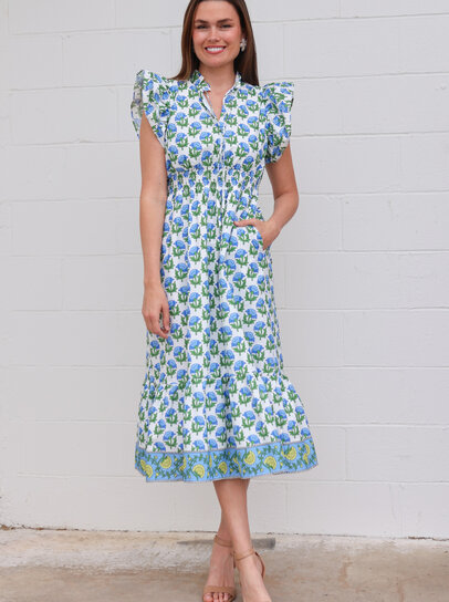 slim fit dress slacks TCEC Peacock Print Puff Sleeve Midi Dress