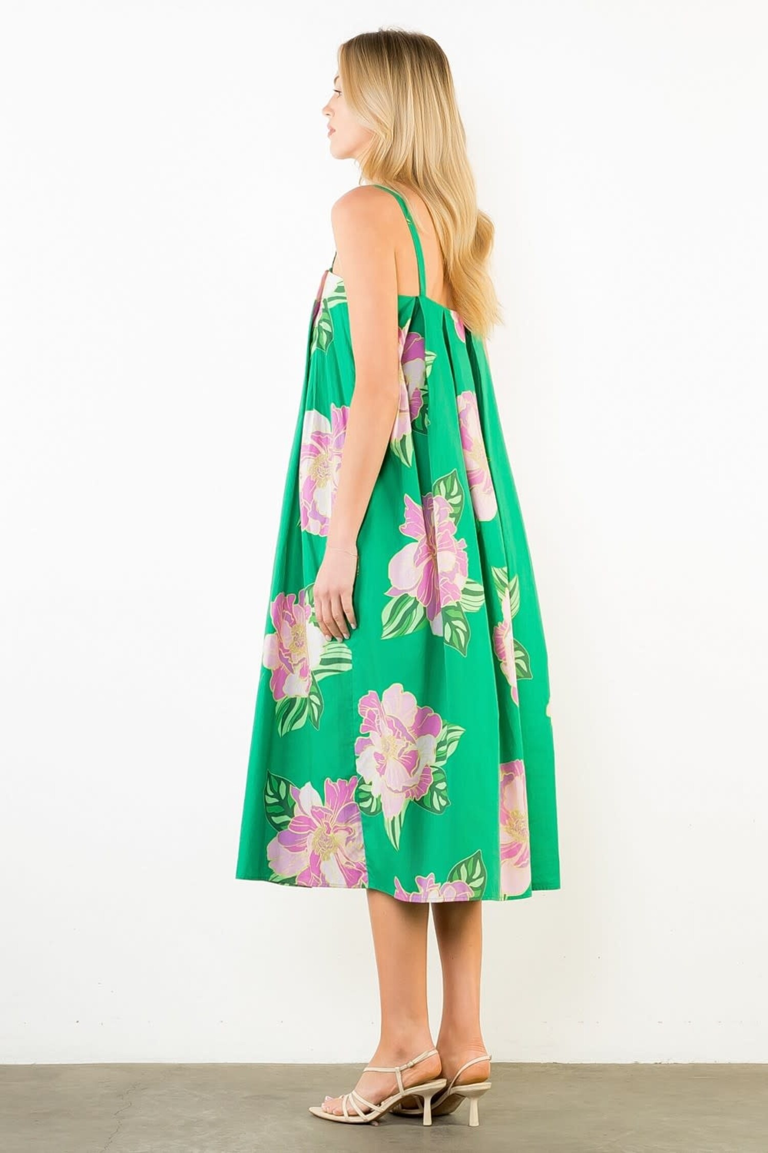 thml green floral dress Kayla Green Floral Stripes Midi Dress THML