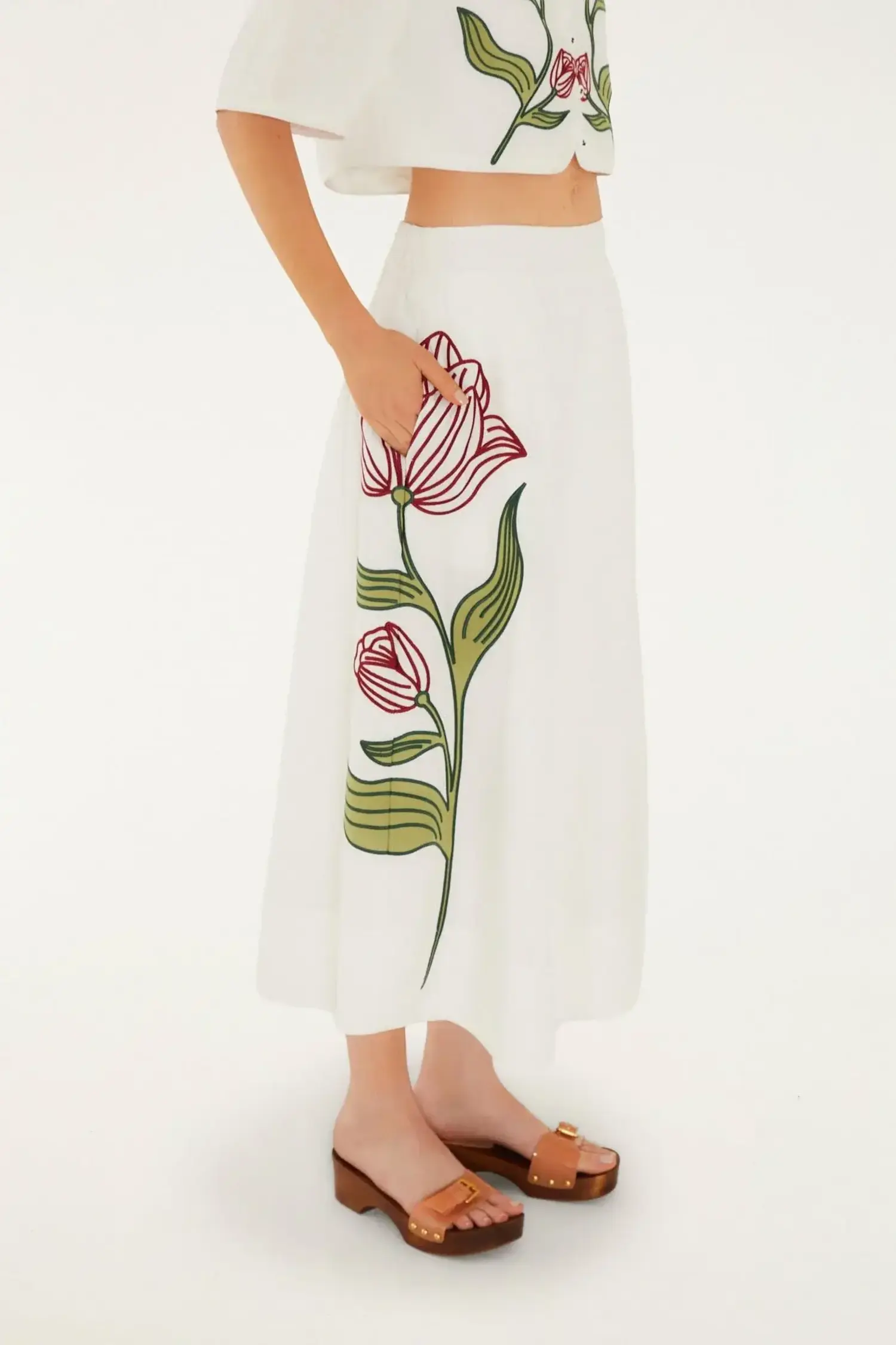 Farm Rio Flower Midi Skirt - Tulips in Little Rock
