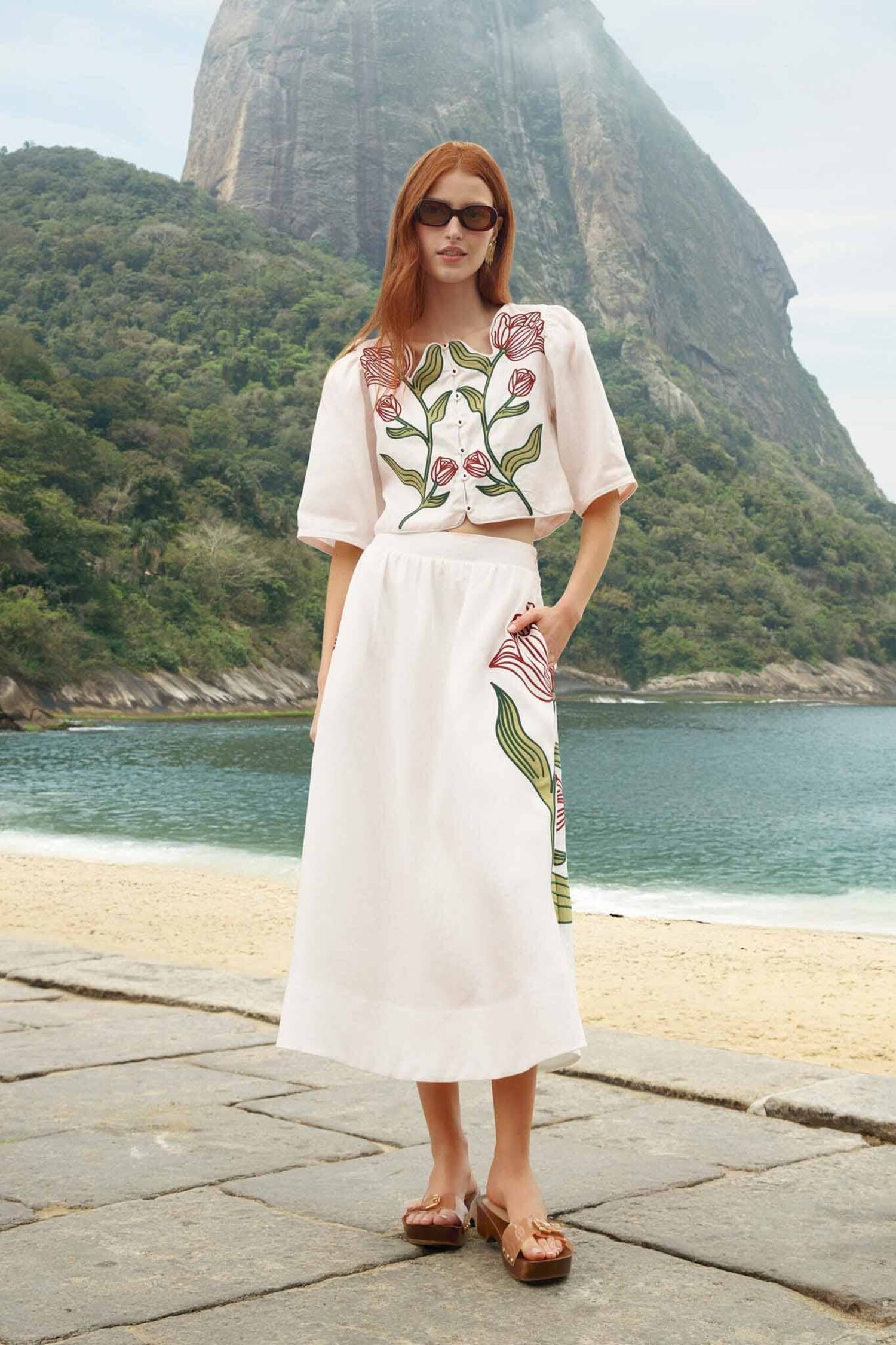 Farm Rio Flower Midi Skirt - Tulips in Little Rock
