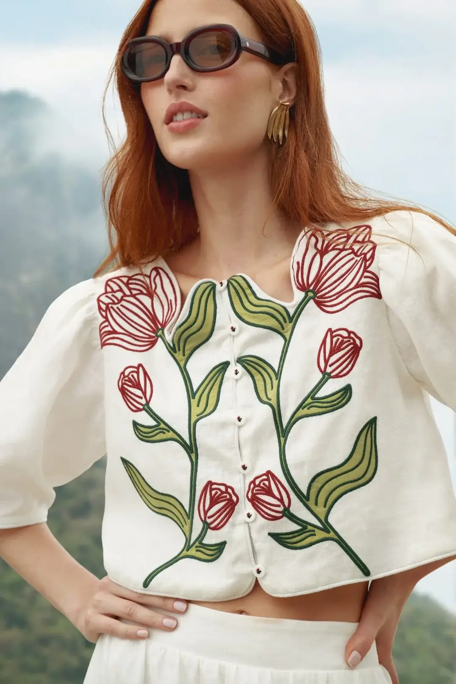 Farm Rio Flower Crop Top - Tulips in Little Rock