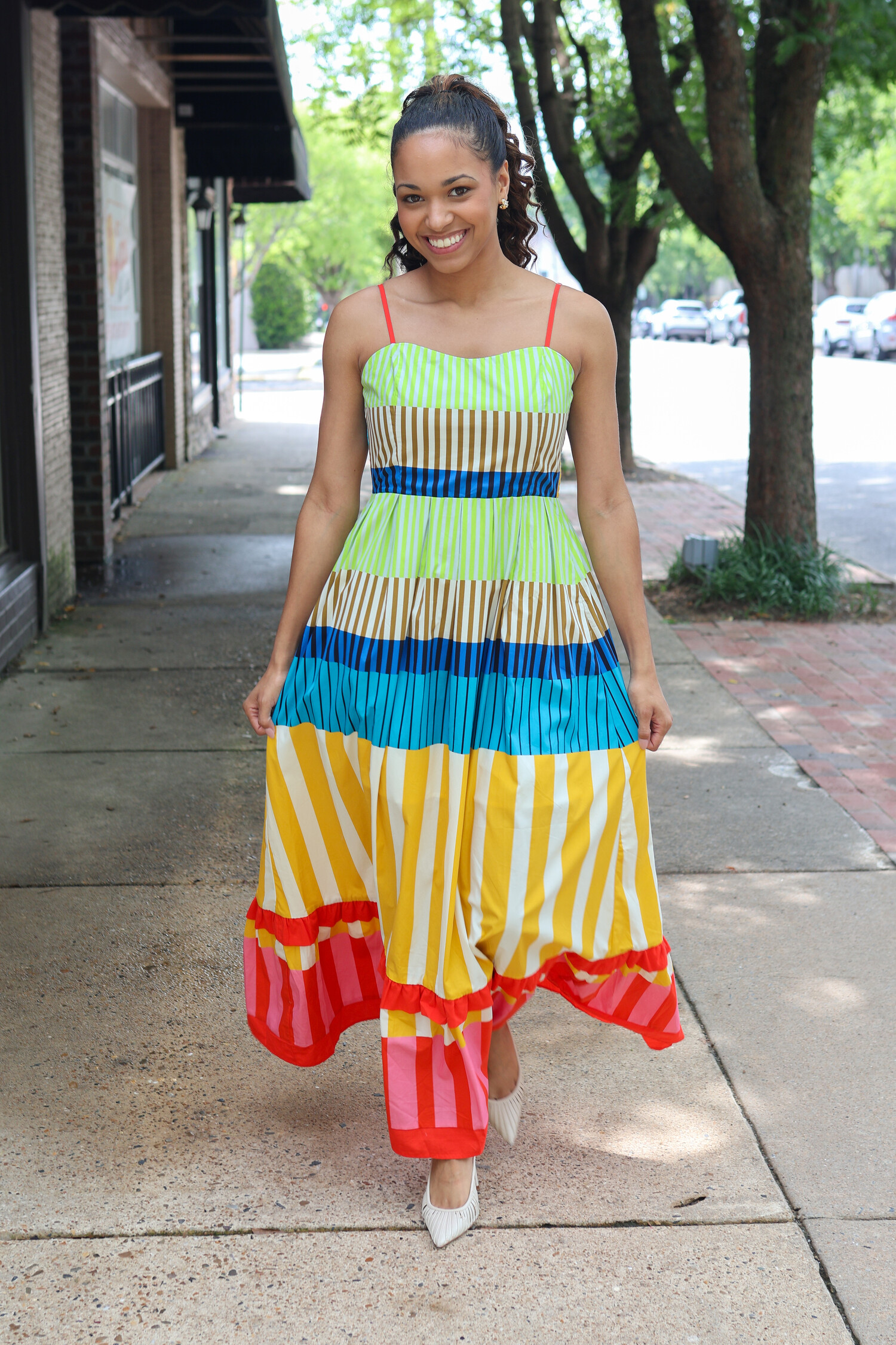 stripe maxi dress Cornell Brown - US 14 this dress encapsulates Peas signature romantic aesthetic Jacie Stripe Maxi Dress -