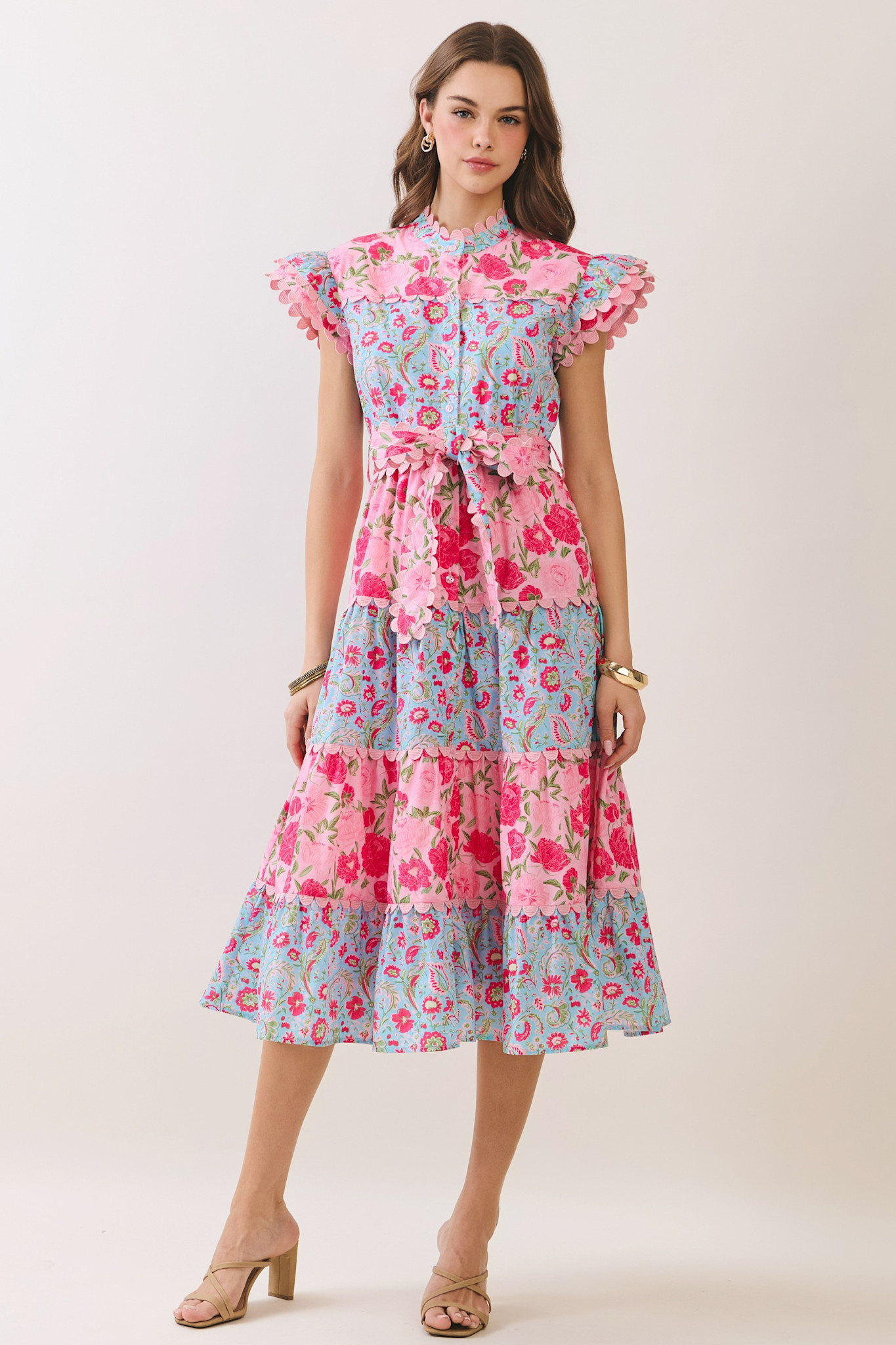 Lace Trimmed Floral Dress カーディガン付き Corrine Floral Dress - Tulips in Little Rock