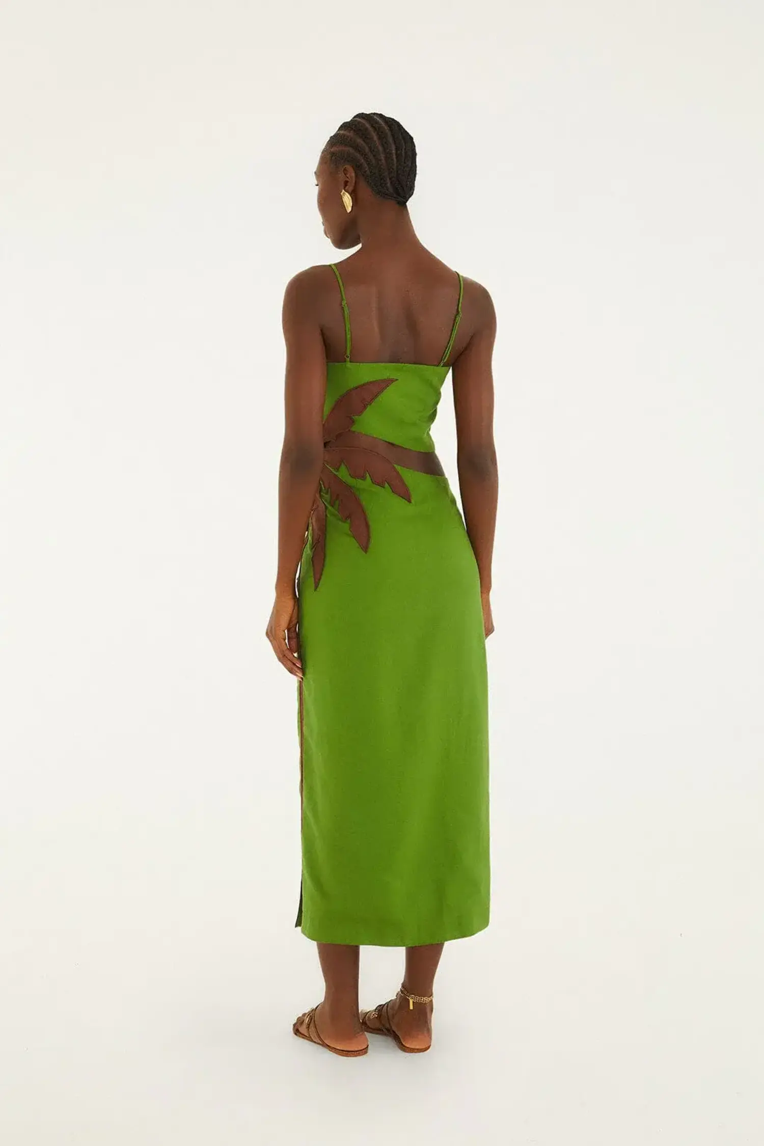 green silk cut out dress Farm Rio Palm Tree Cut Out Dress