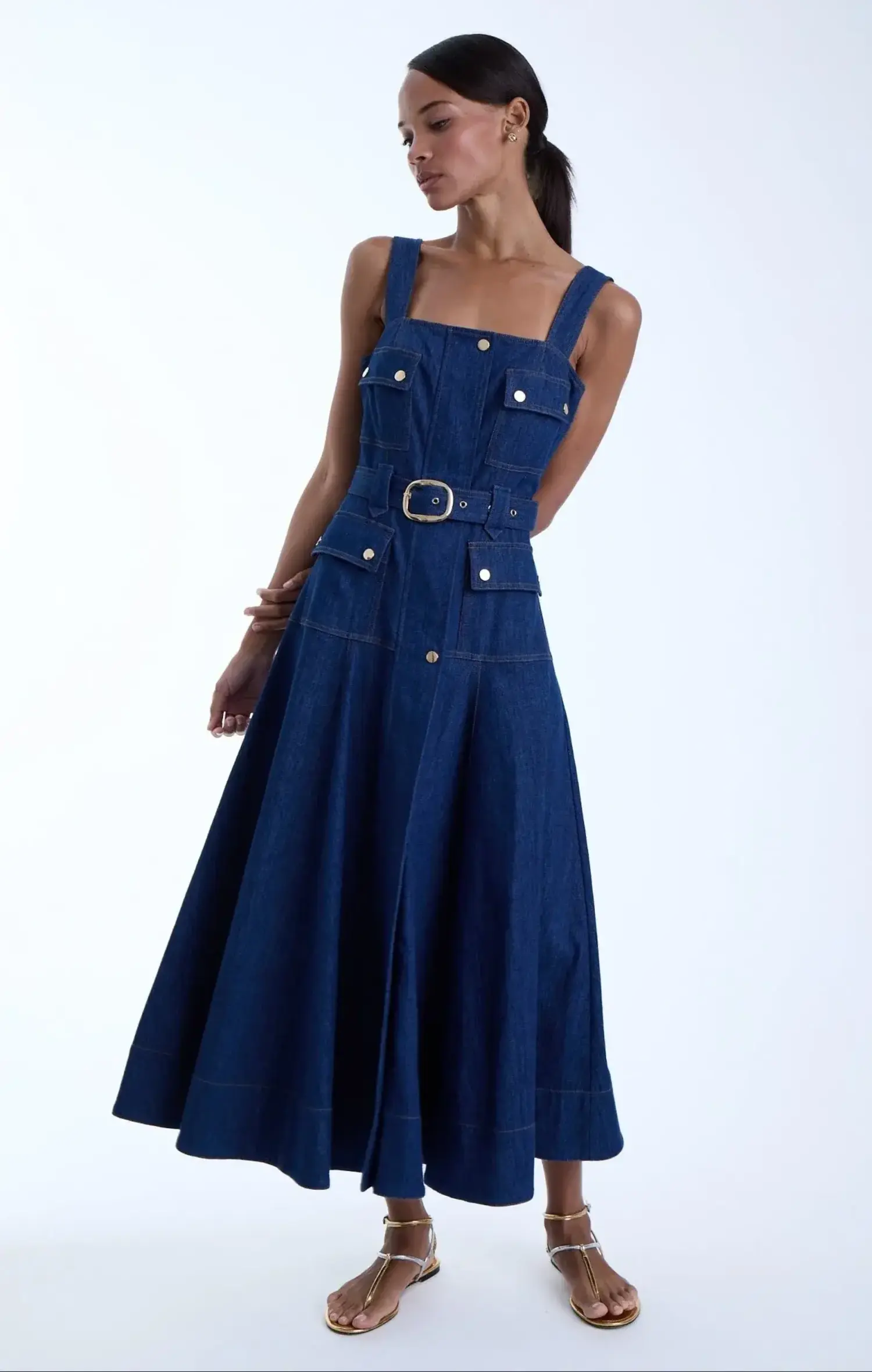 Karina Grimaldi Jenna Denim Midi Dress - Tulips in Little Rock